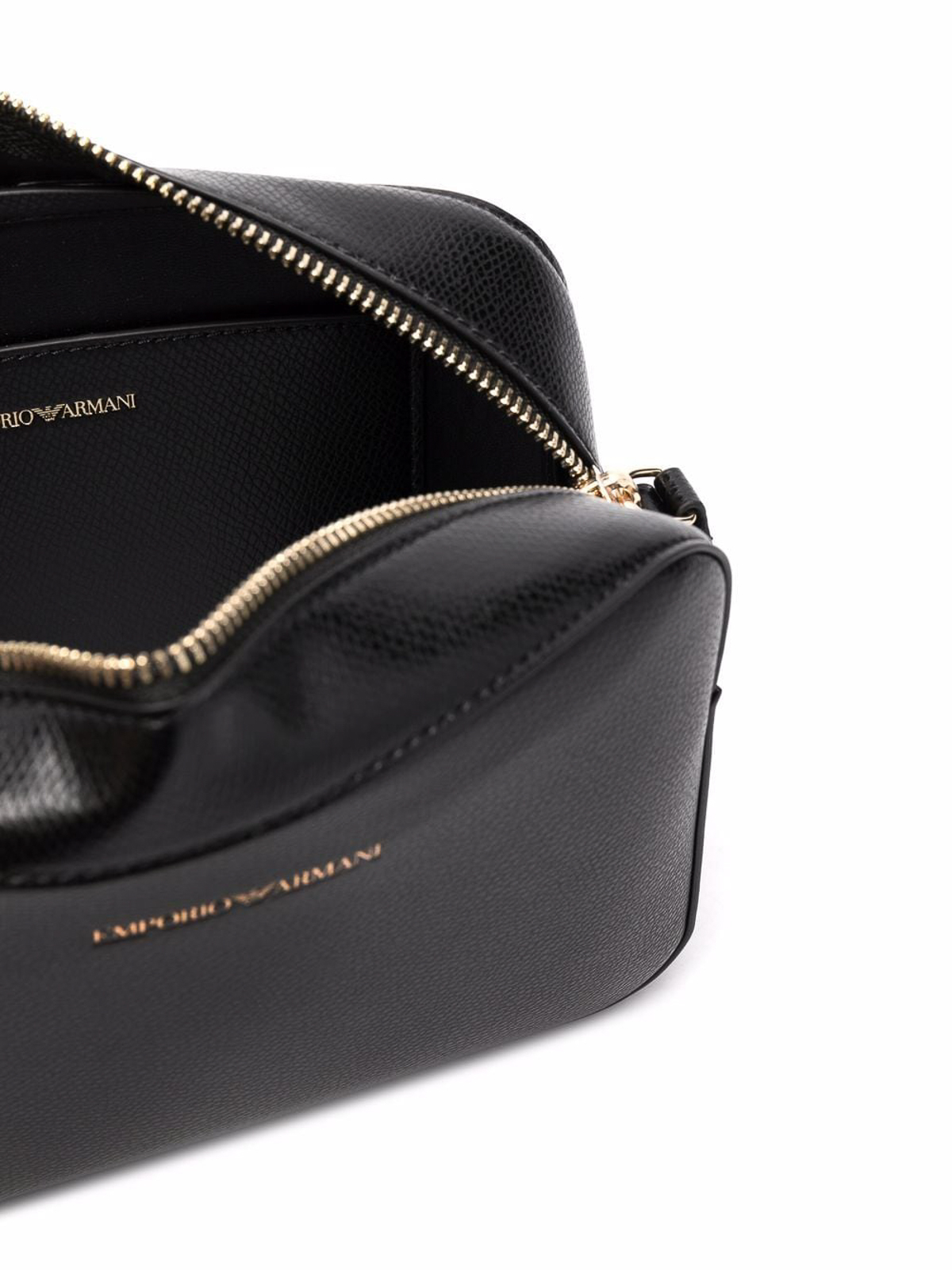 Emporio Armani Black Logo-Embossed Leather Crossbody Bag