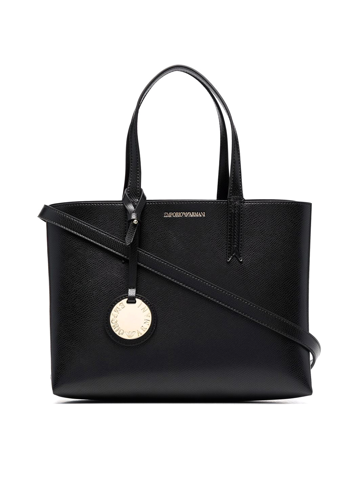 Emporio Armani Hammered Faux Leather Tote In Black