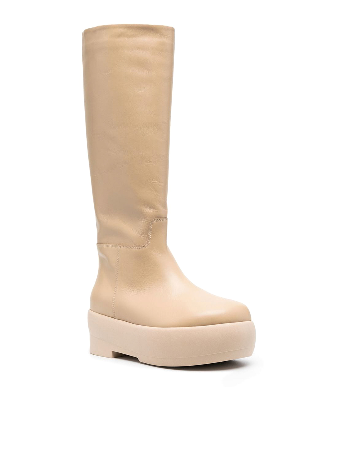Shop Gia Borghini Leather Chuncky Boots In Beis