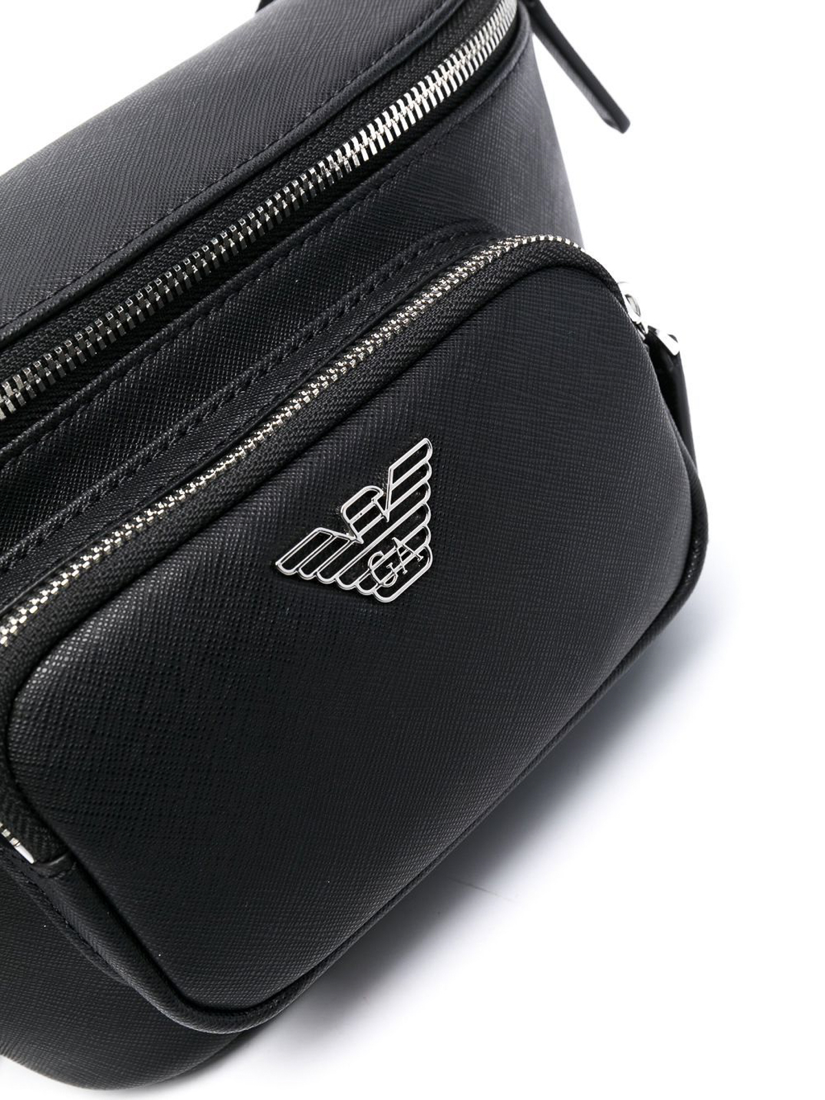 Shop Emporio Armani Leather Logo-plaque Bag In Black