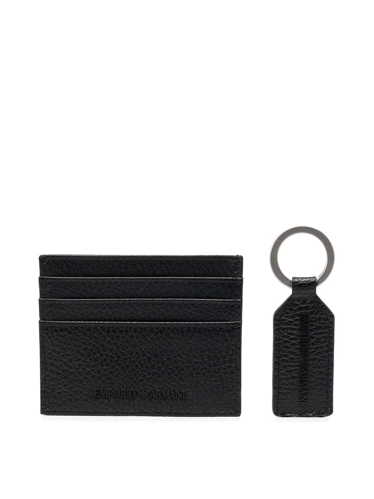 Shop Emporio Armani Logo-embossed Leather Cardholder And Keyring In Black