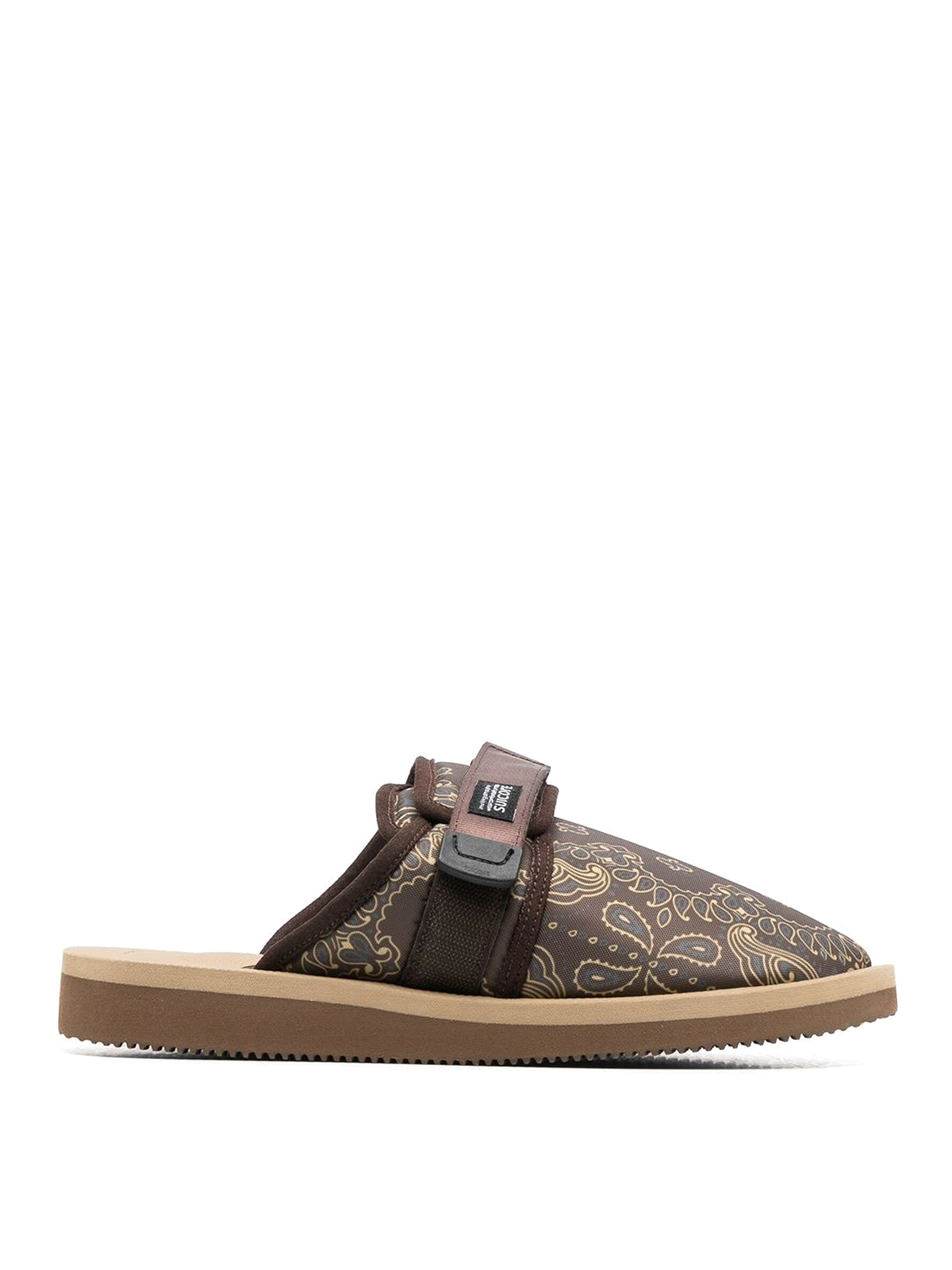 Shop Suicoke Paisley-print Touch-strap Slippers In Brown