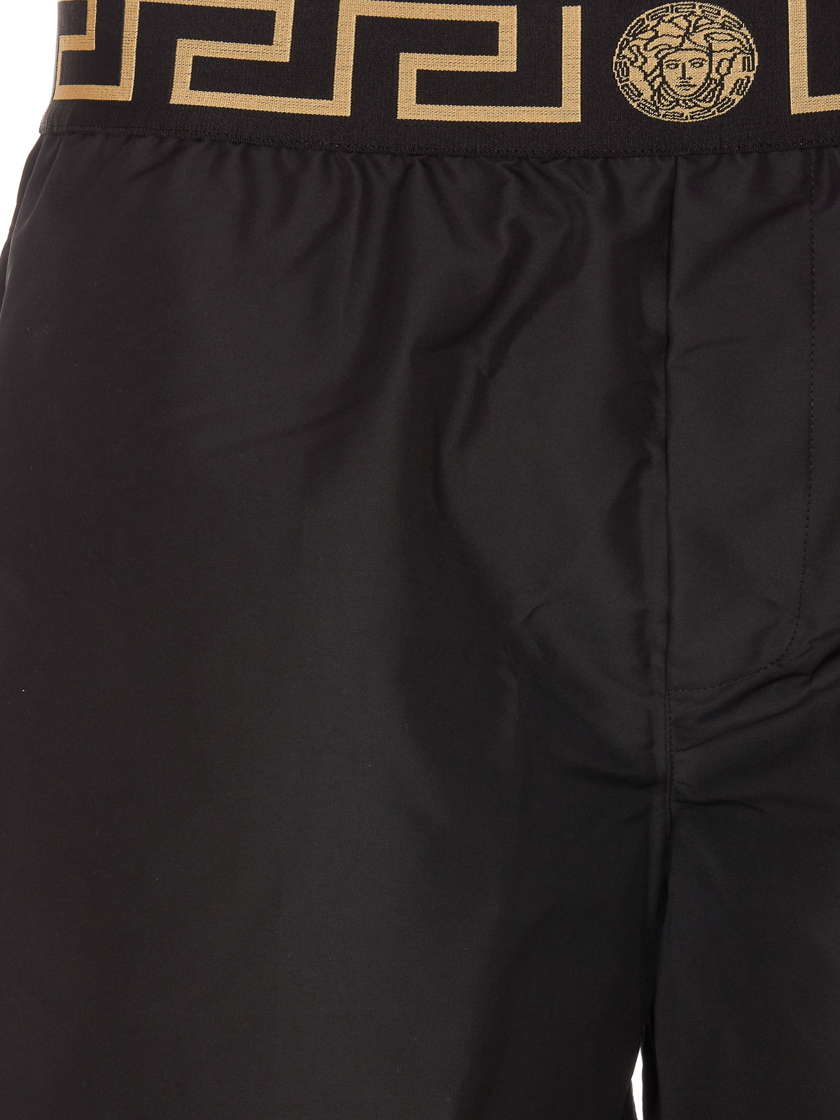 Shop Versace Logoed Swim Shorts In Black