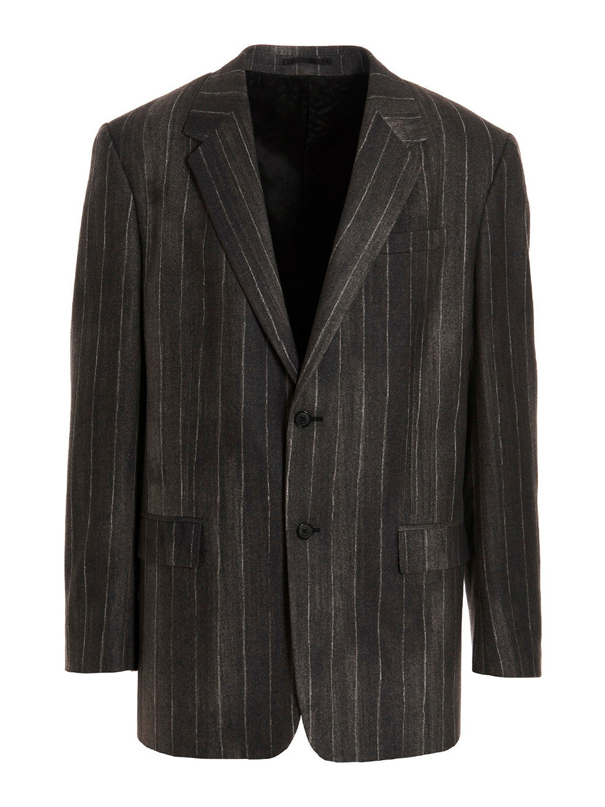Shop Versace Pinstripe Blazer Jacket In Grey