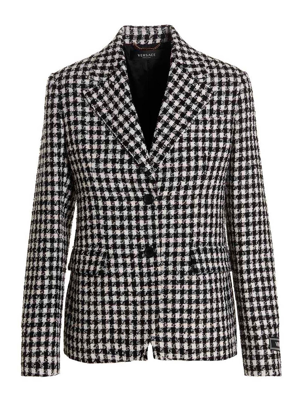 Shop Versace Tweed Wool Blazer Jacket In Negro