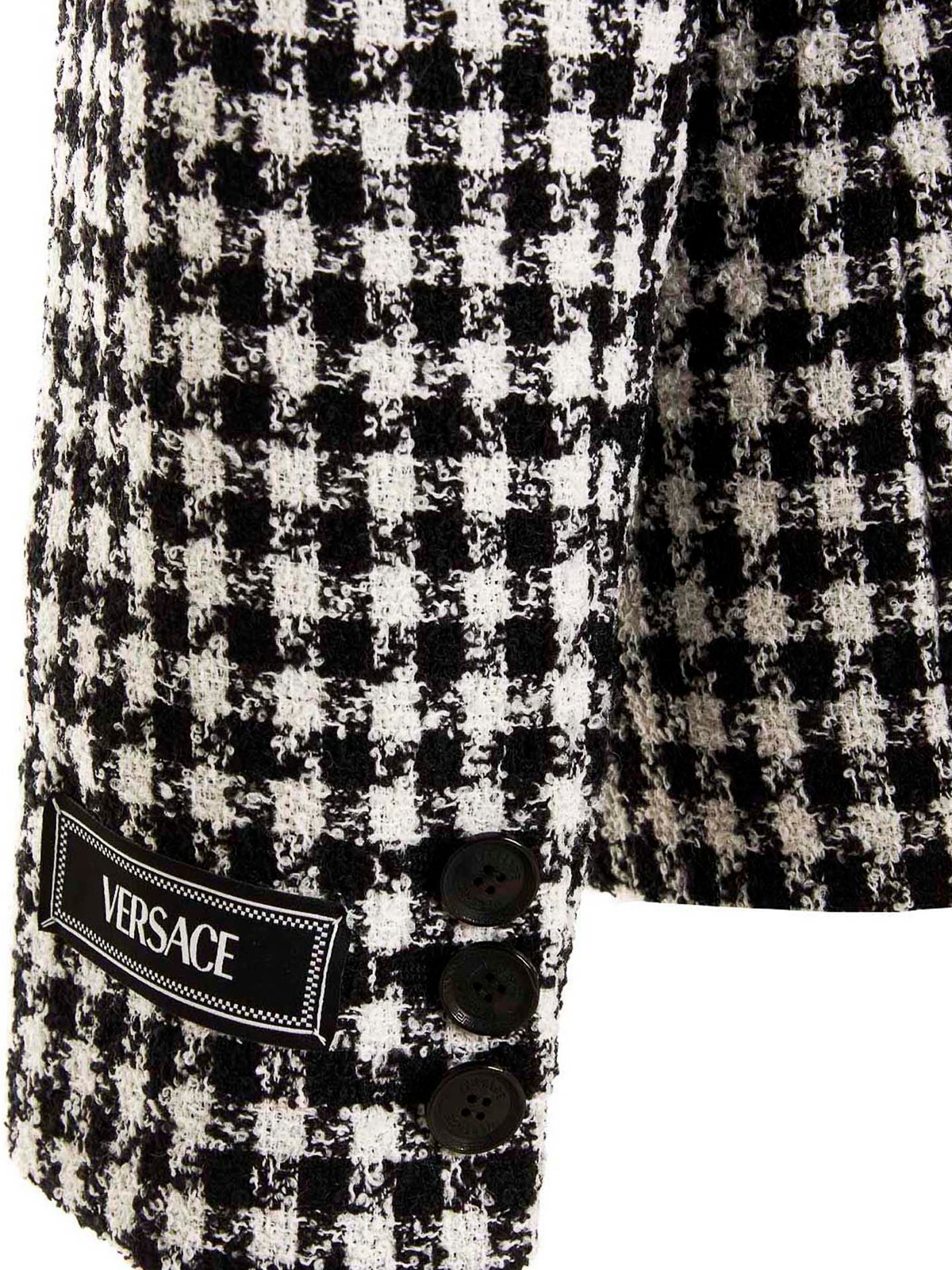 Shop Versace Tweed Wool Blazer Jacket In Negro