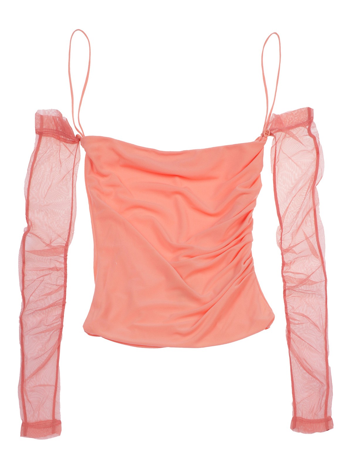 Helmut Lang Sheer Off-the-shoulder Top In Pink