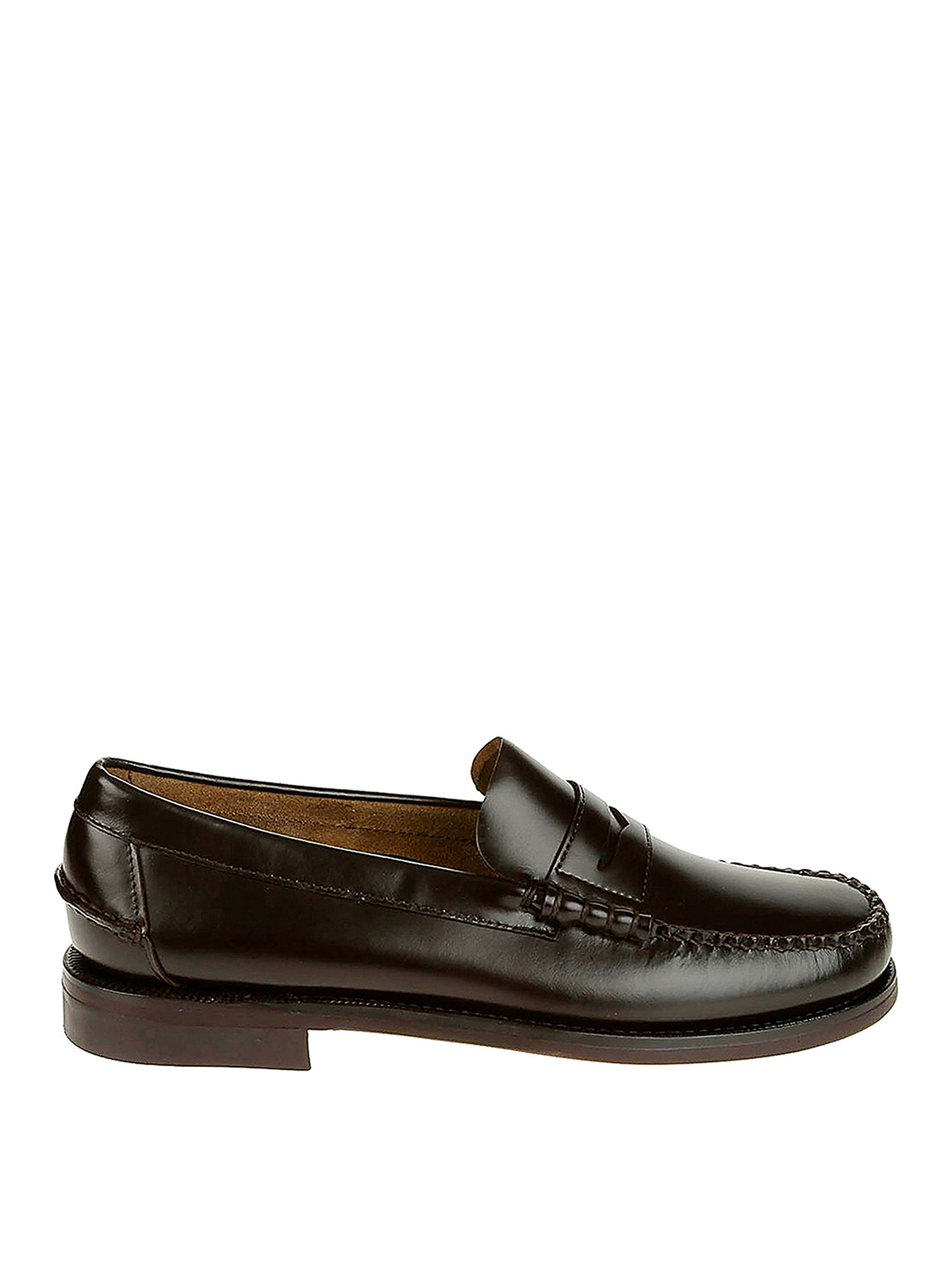 Shop Sebago Leather Loafers In Dark Brown
