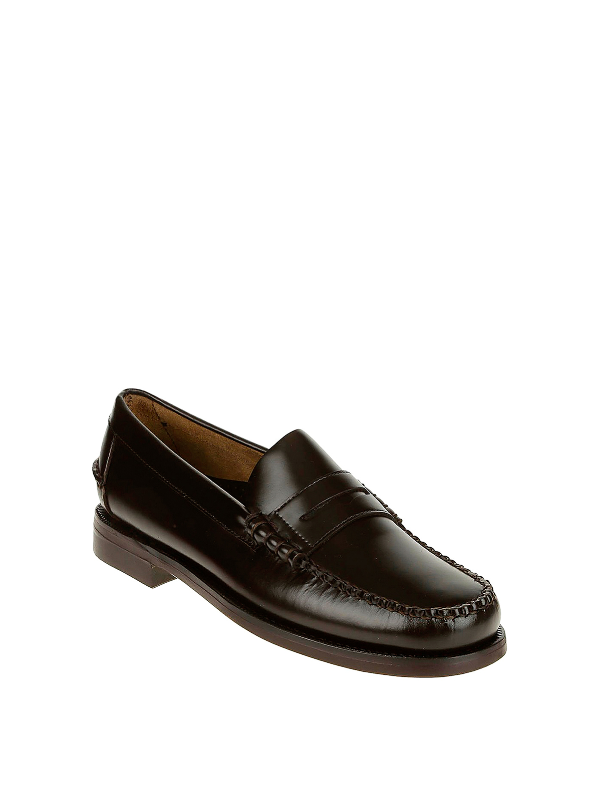 Shop Sebago Leather Loafers In Dark Brown