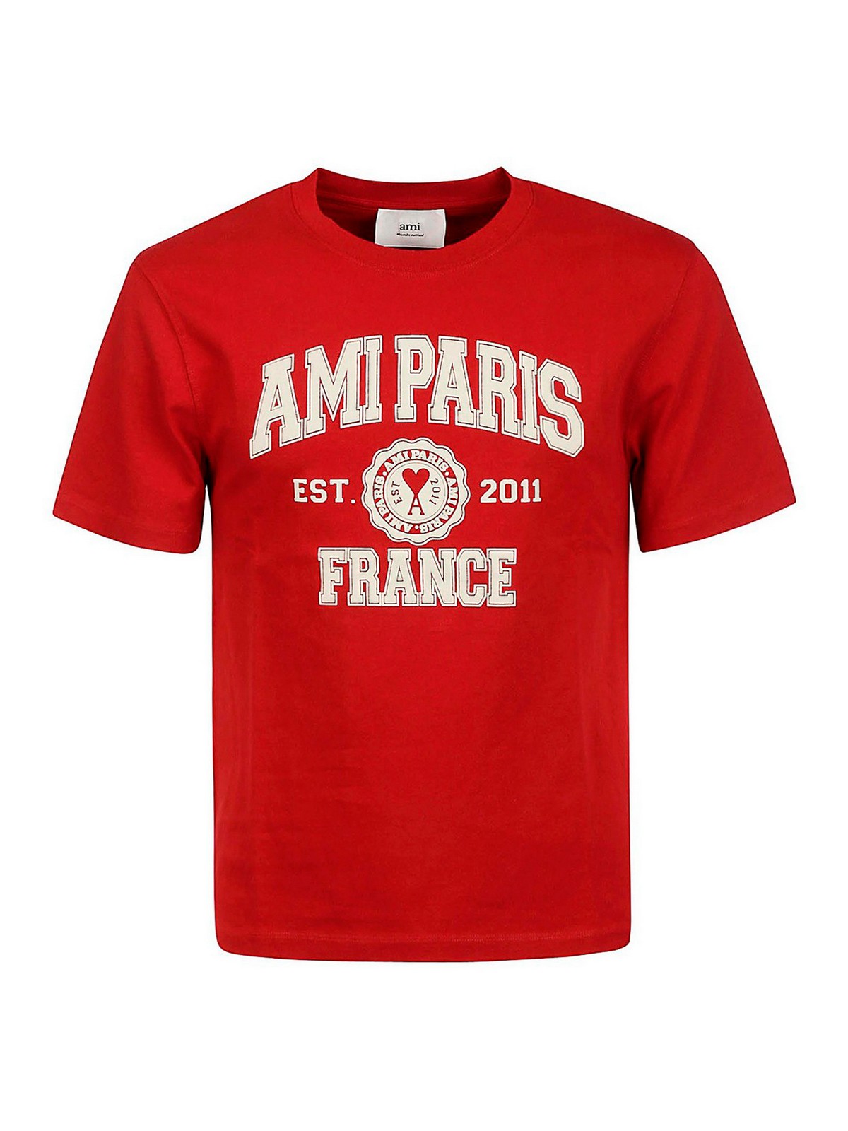 Ami Paris Cotton T-shirt with logo print - Red - Men
