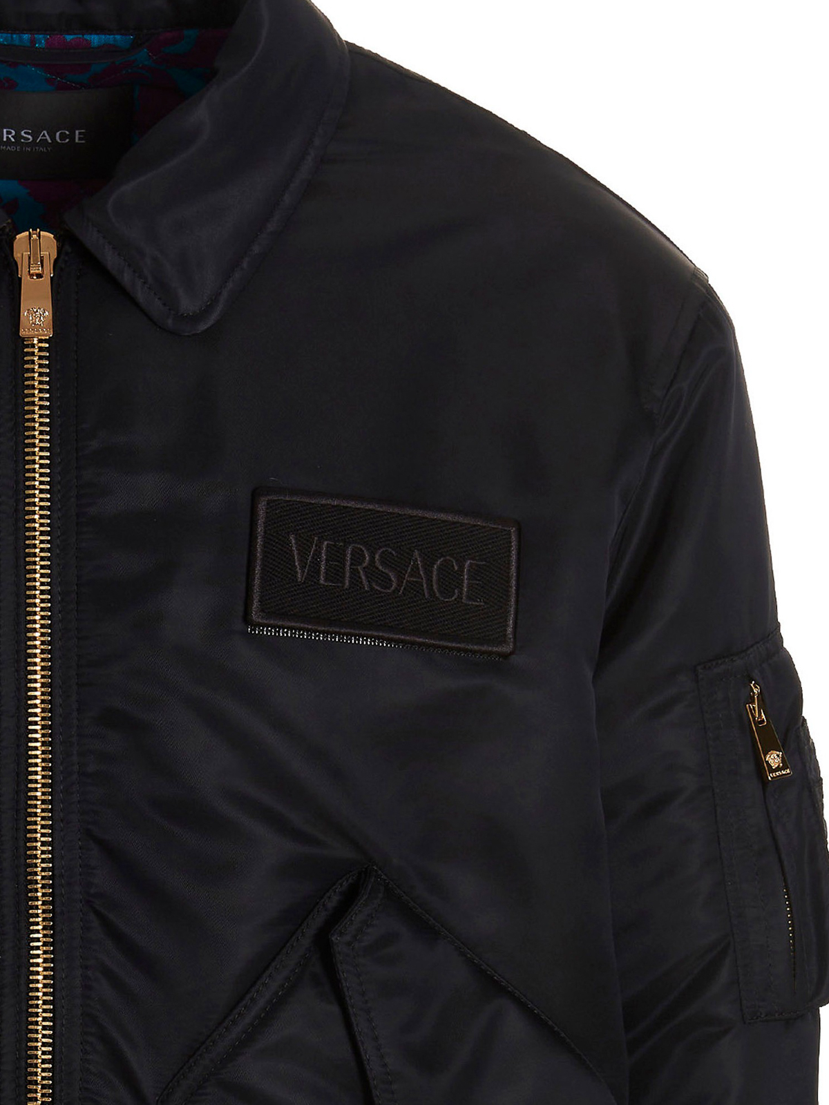 Shop Versace Logo Patch Bomber Jacket In Negro