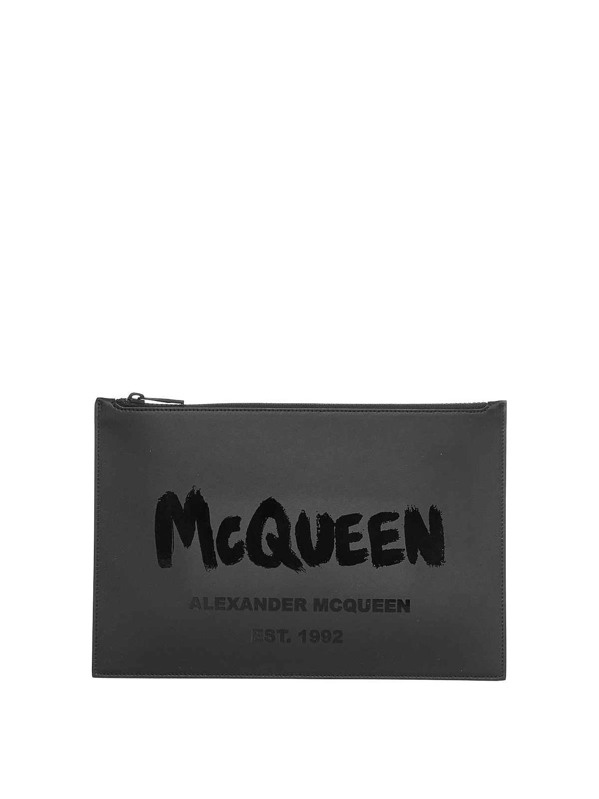 Alexander Mcqueen Logo Print Leather Clutch In Negro