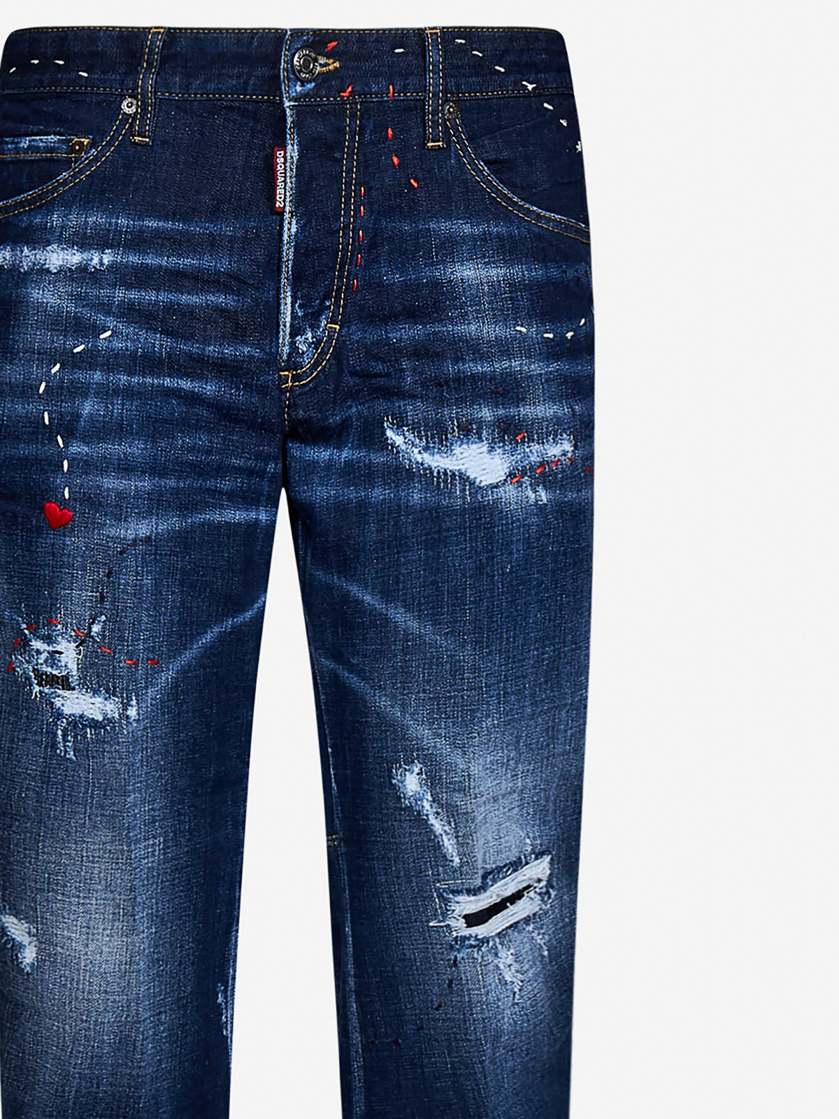 Jean Denim B2 Femme Taille 27 - Jambe Droite, Broderie Sacré Bleu, Délavé Moyen