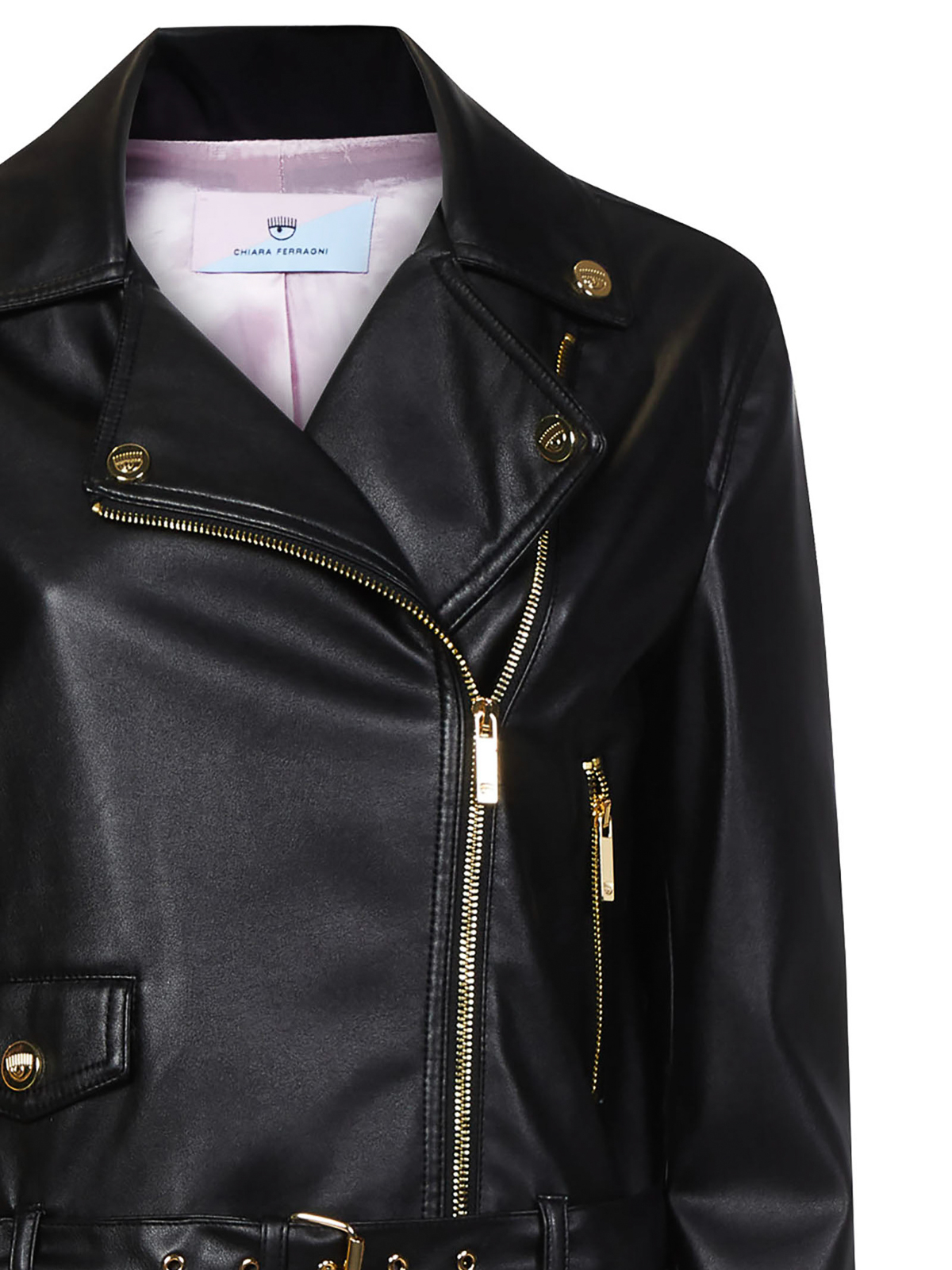Shop Chiara Ferragni Faux Leather Biker Jacket In Negro
