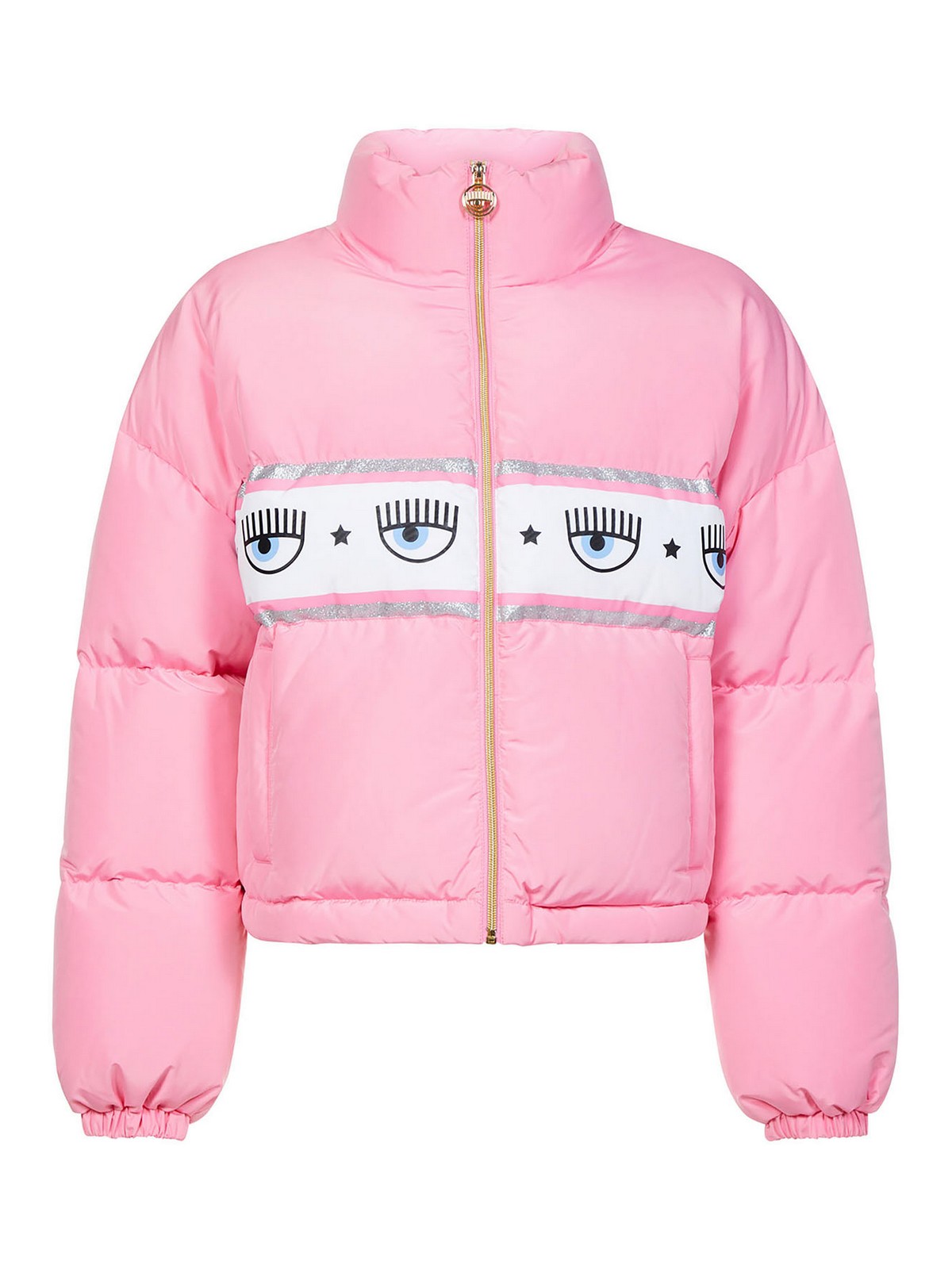 Shop Chiara Ferragni Puffer Jacket With Logo Band In Rosado