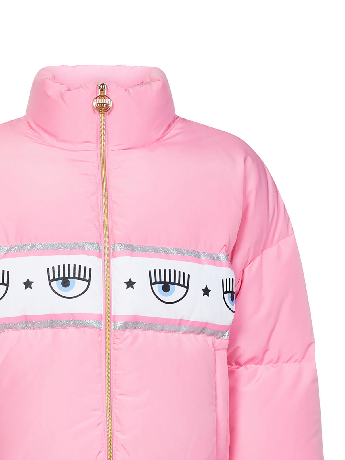 Shop Chiara Ferragni Puffer Jacket With Logo Band In Rosado