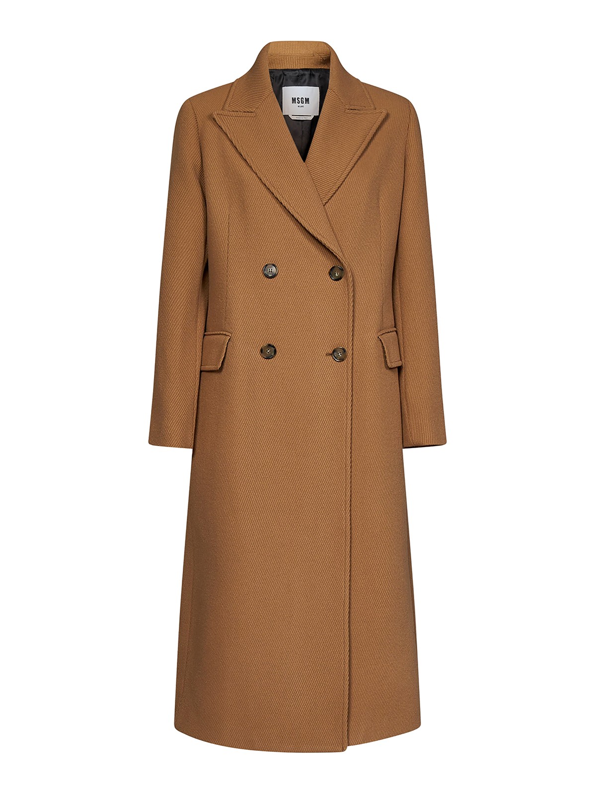 Shop Msgm Double-breasted Coat In Wool Blend In Beis
