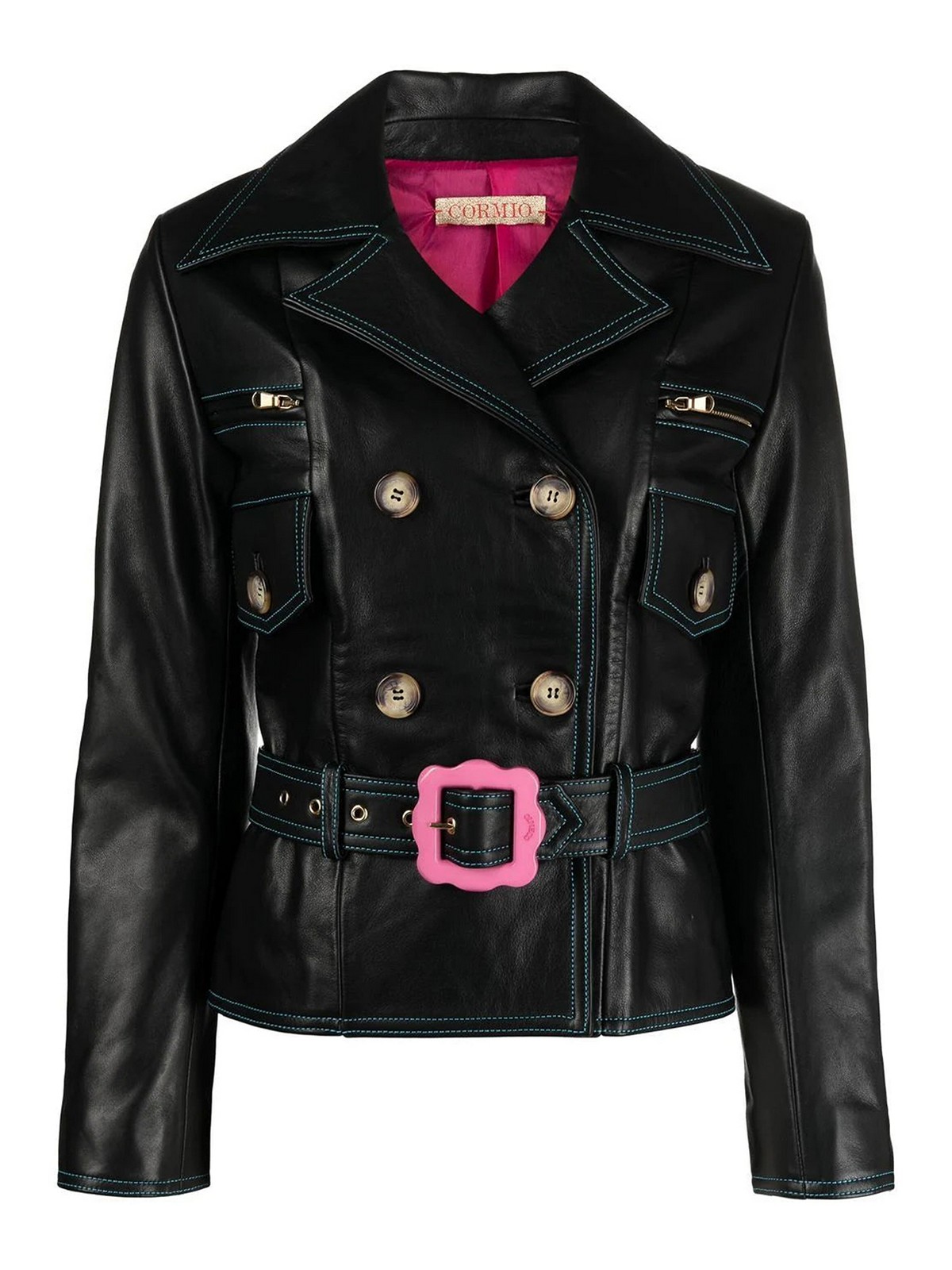 Shop Cormio Florence Double-breasted Leather Jacket In Negro