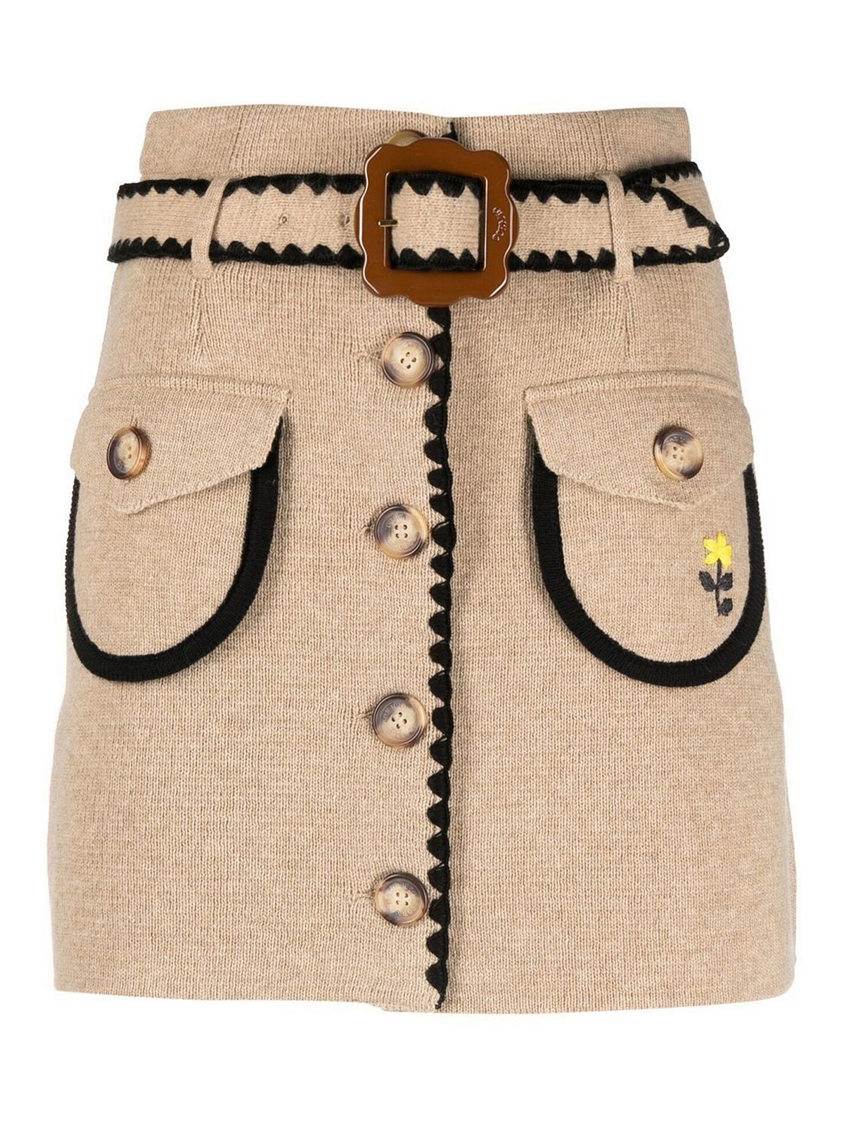 Shop Cormio Helga Belted Button-up Wool Skirt In Beis
