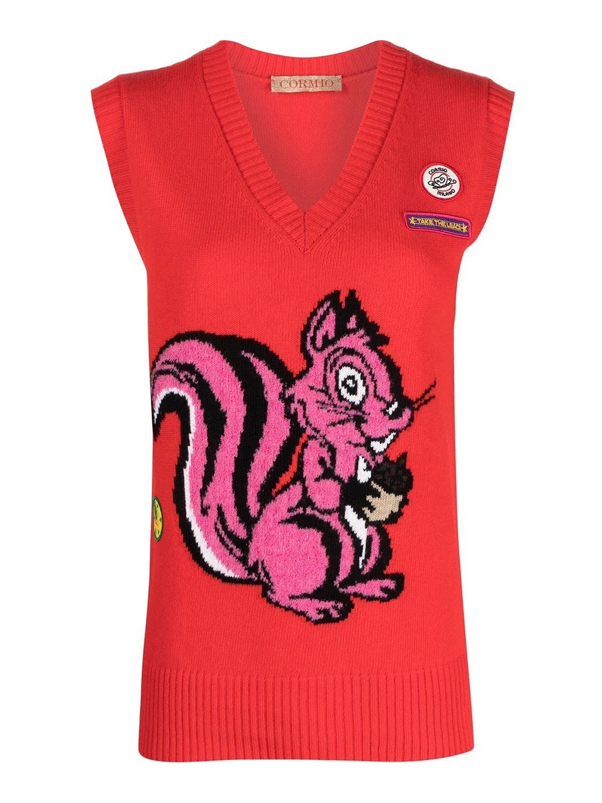 Shop Cormio Squirrel-print Knit Vest In Rojo