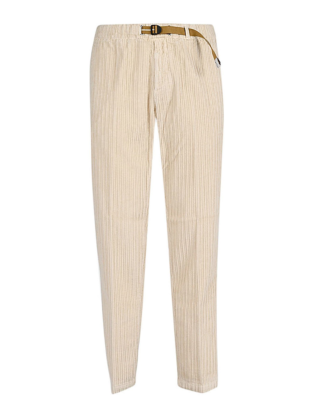 White Sand Cotton Ribbed Trousers In Beige