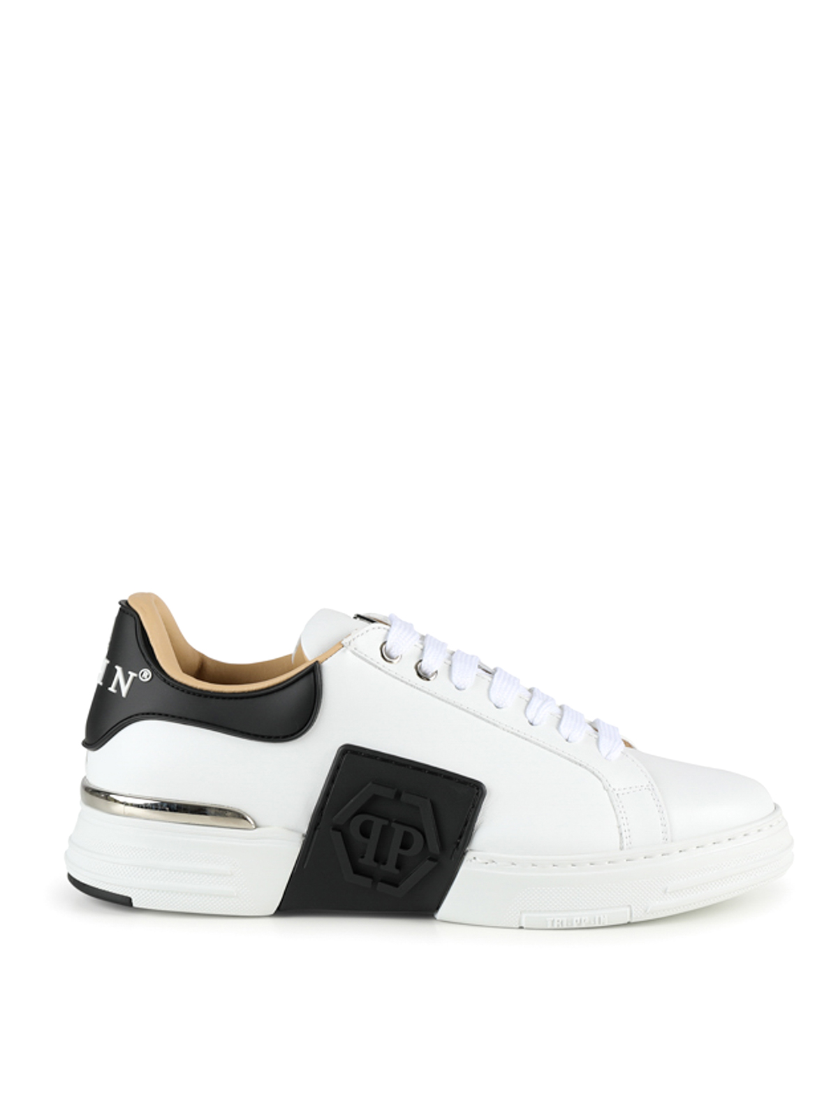 Shop Philipp Plein Side Logo Leather Sneakers In Blanco