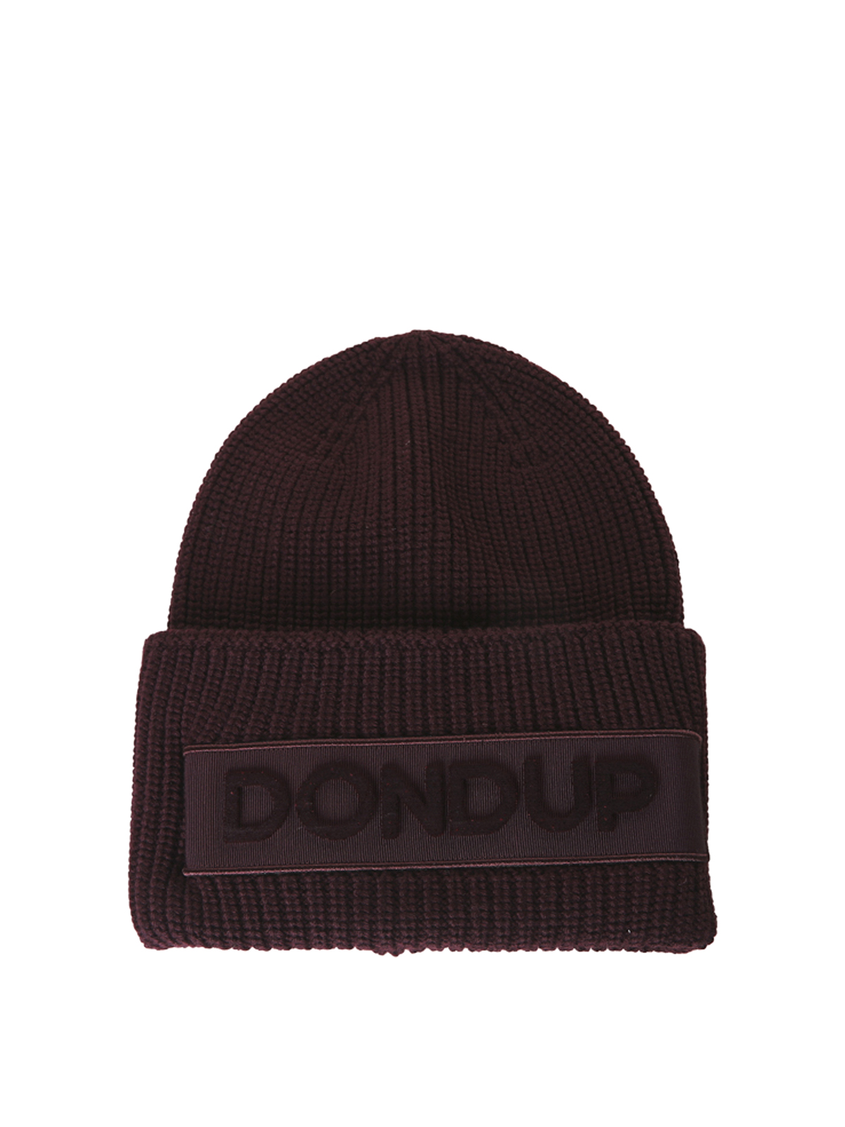 Shop Dondup Maxi Logo Knitted Beanie In Burgundy