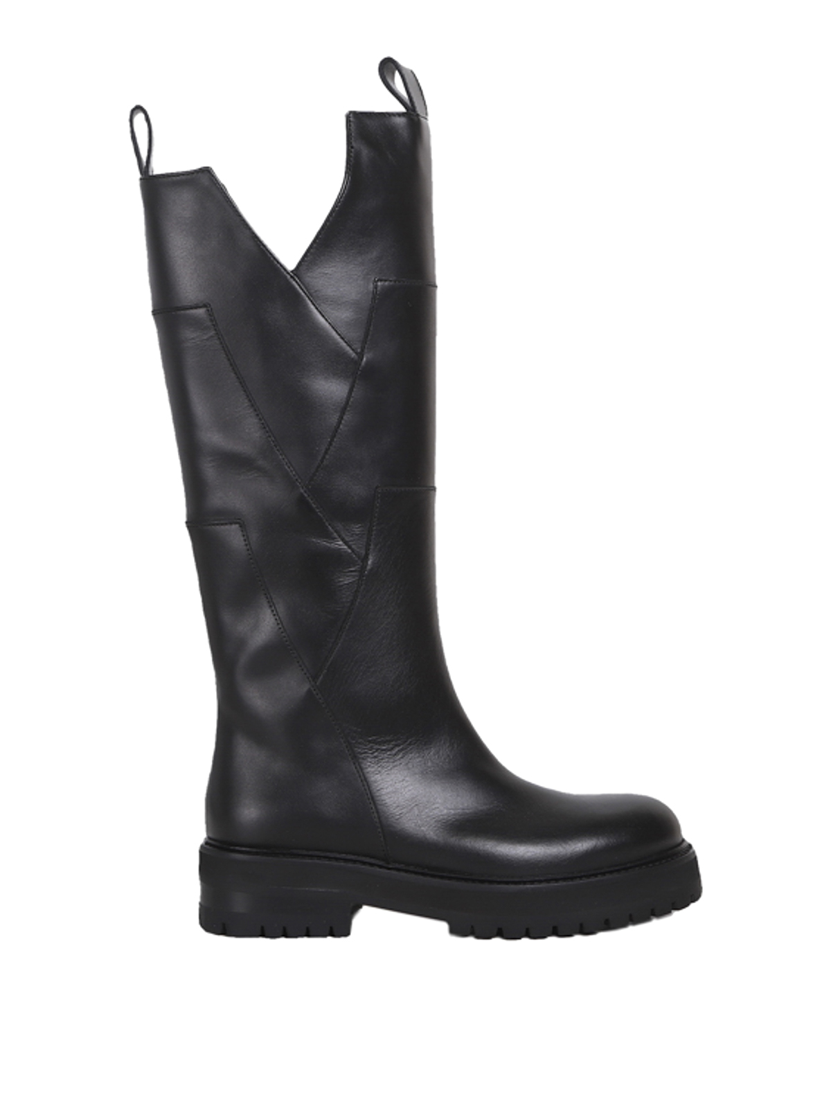 Shop Dondup Leather Boots With Side V Cuts In Black