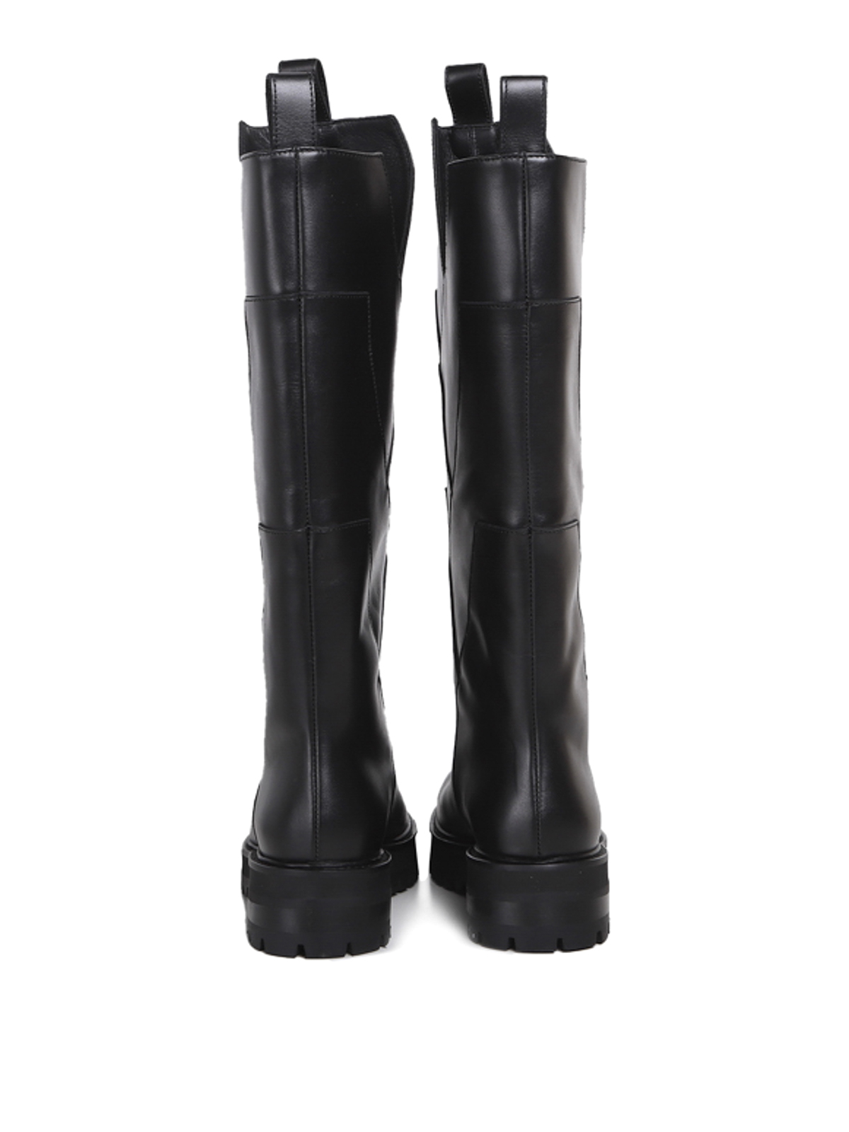 Shop Dondup Leather Boots With Side V Cuts In Black
