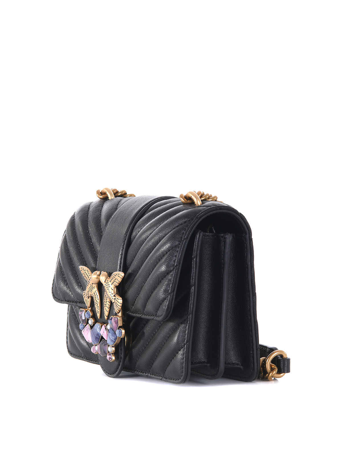 Pinko Mini Love Icon Chevron Jewel bag - Black | 1P22UKA03ZZ99Q