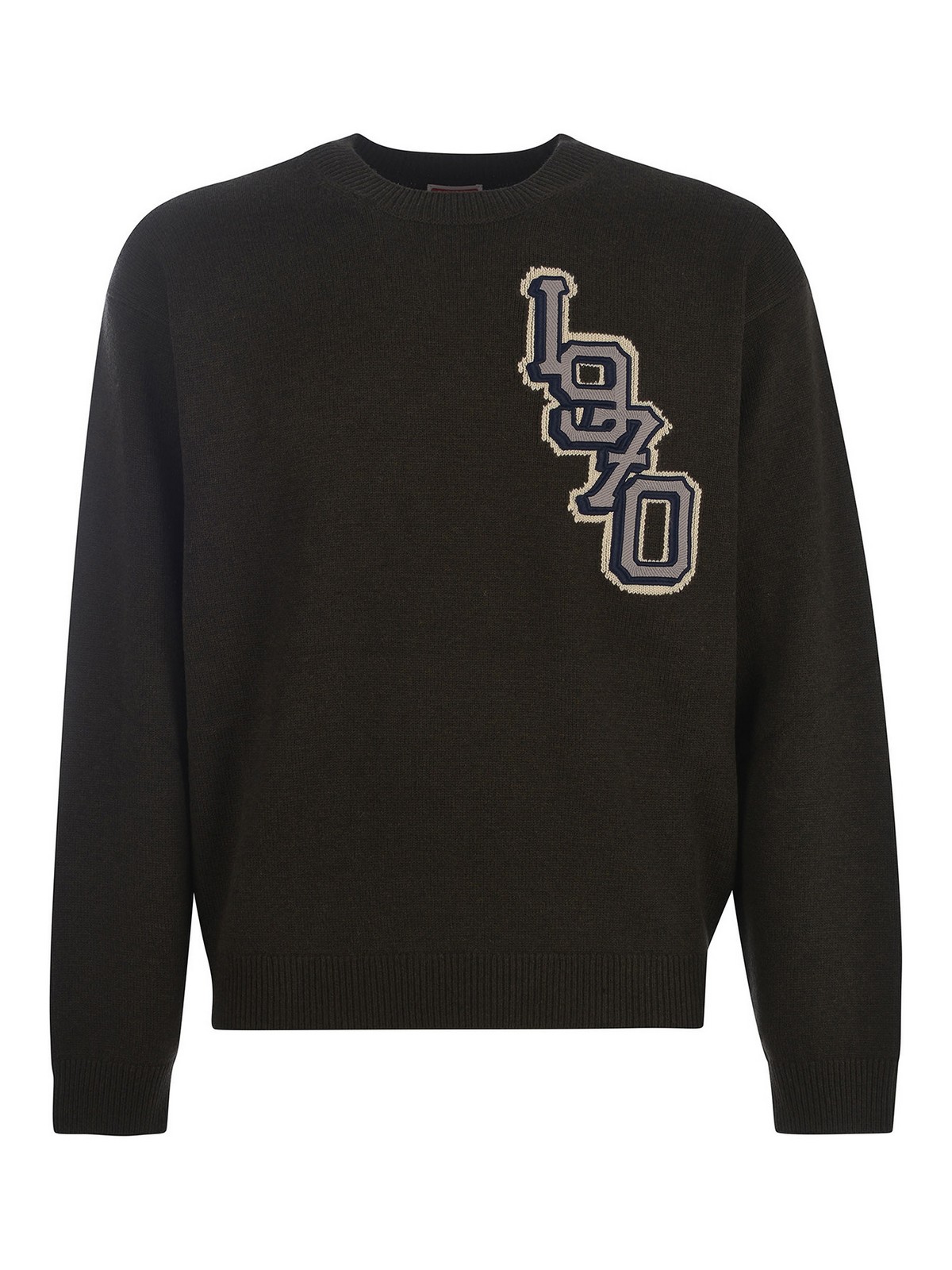 Kenzo Logo Patch Crewneck Knit Jumper In Grey