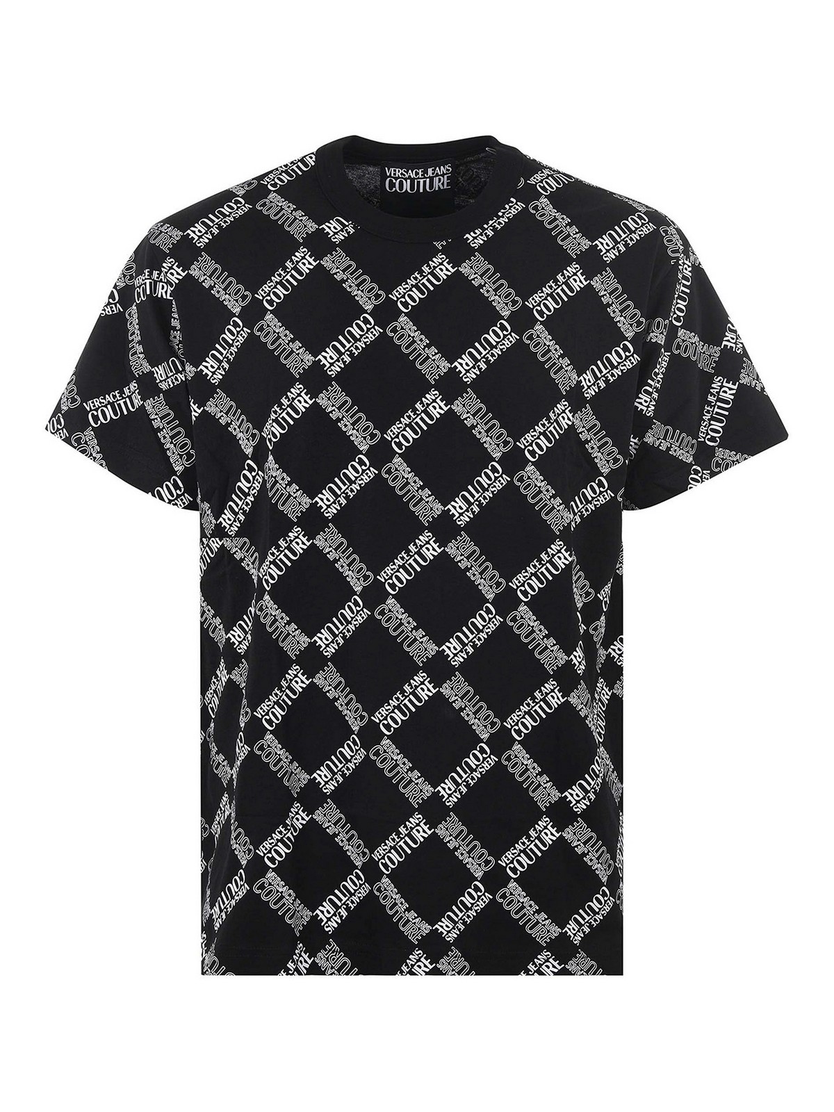 Versace Jeans Couture All Over Logo Print T-shirt In Black