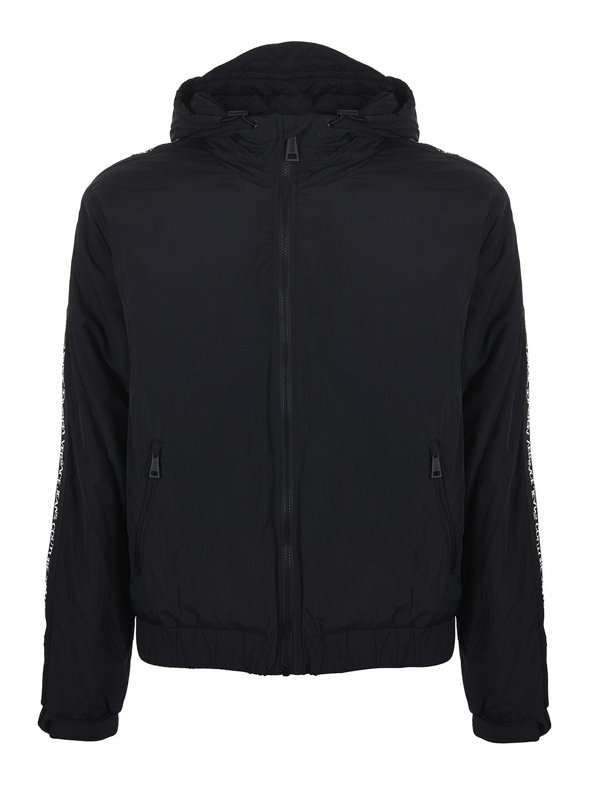 Shop Versace Jeans Couture Logo Bands Hooded Jacket In Black