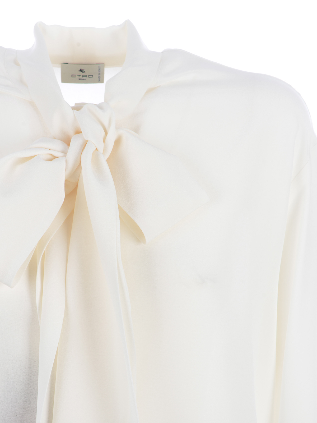 Shop Etro Pussy Bow Silk Blouse In Blanco