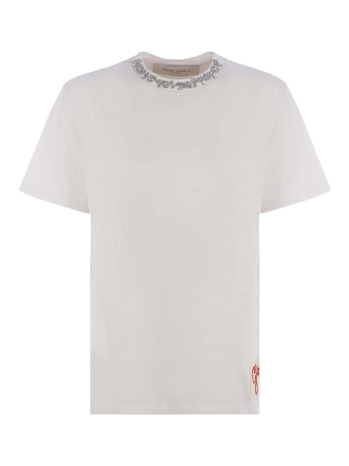 Shop Golden Goose T-shirt With Crystal Necklace In Blanco