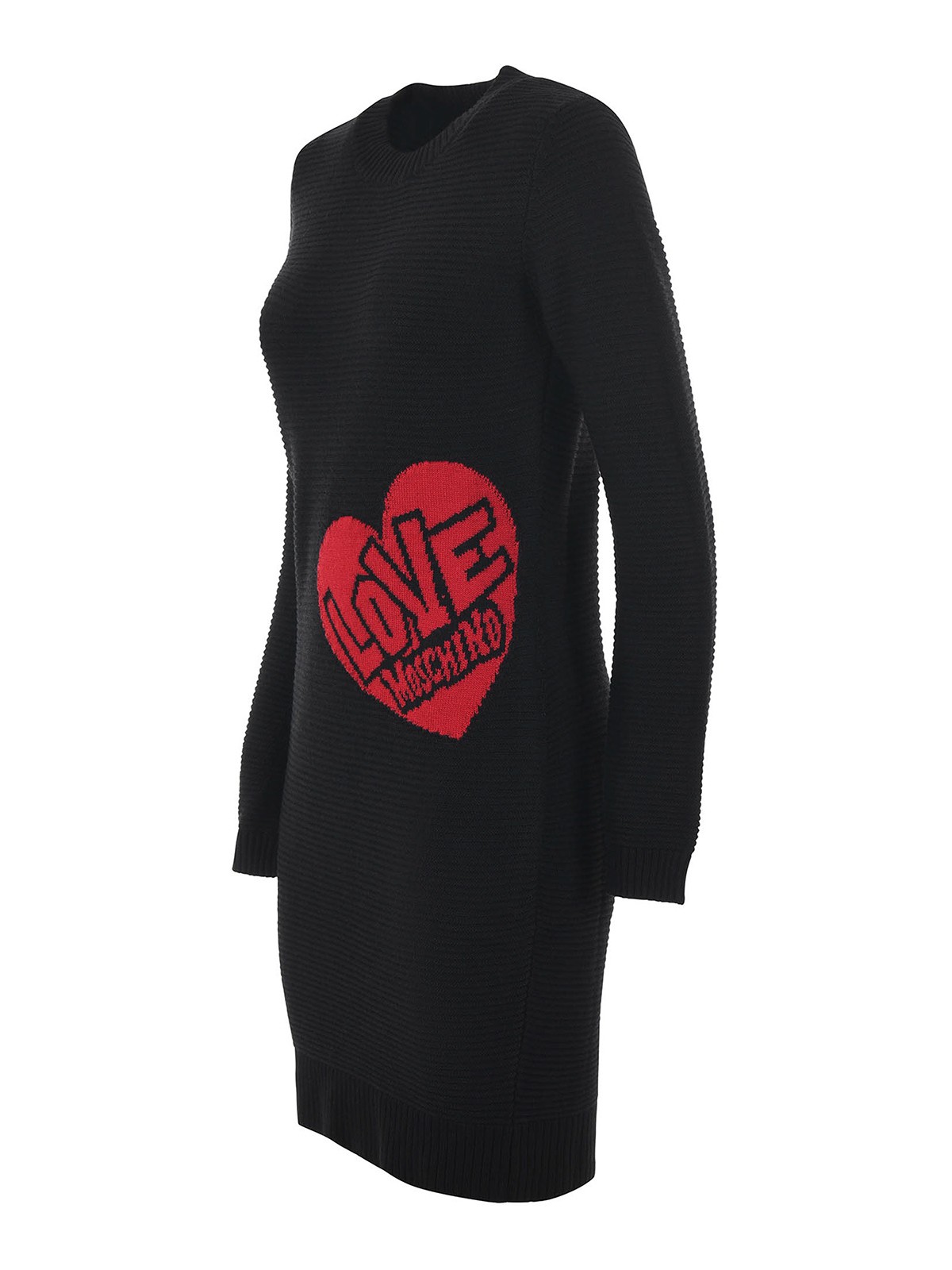 Shop Love Moschino Heart Intarsia Knitted Dress In Negro