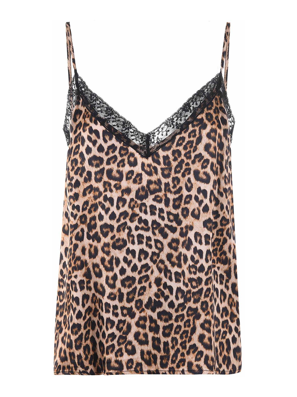 Twinset Lace Trimmed Animal Print Top In Brown