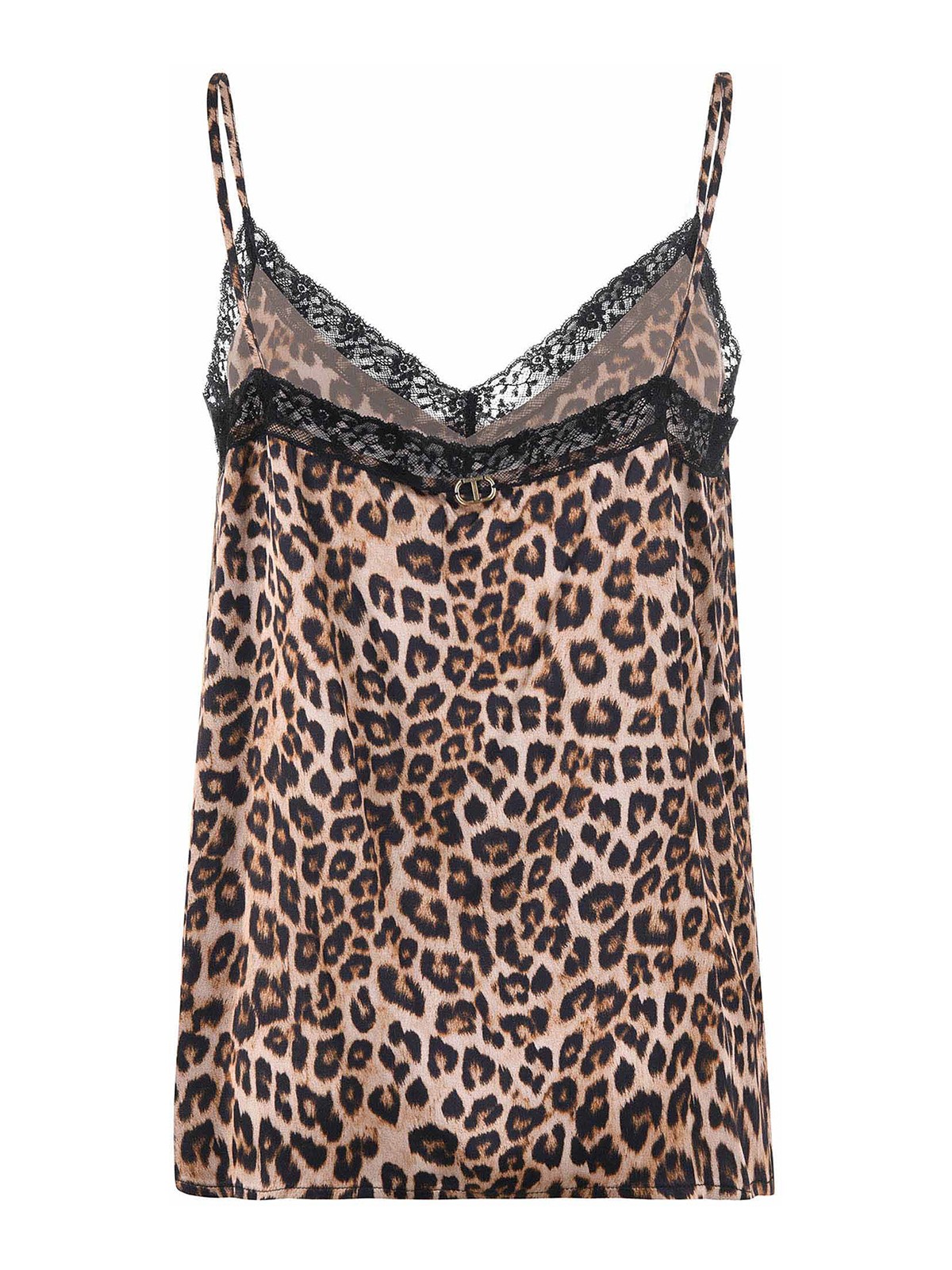 Shop Twinset Lace Trimmed Animal Print Top In Brown