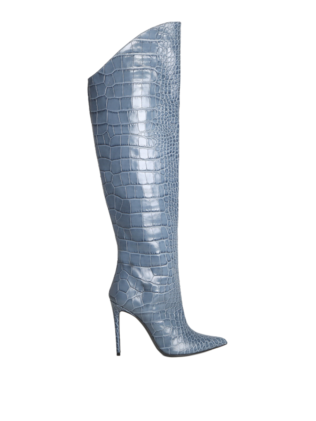 Shop Giuliano Galiano Crocodile Print Boots In Light Blue