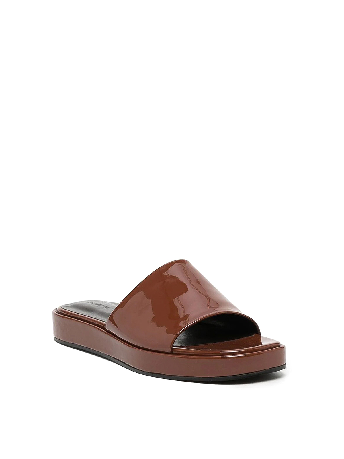 Shop By Far Patent Leather Sandals In Brown