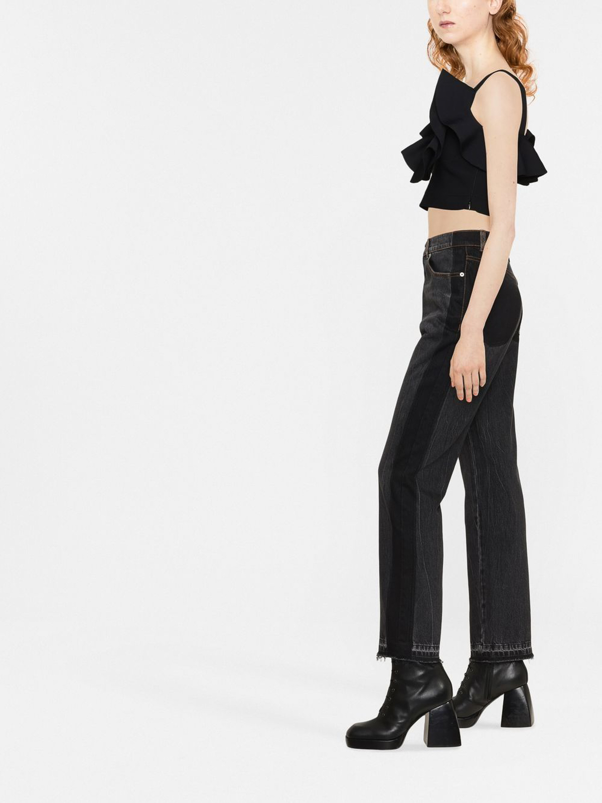 Shop Alexander Mcqueen Bootcut Cropped Jeans In Negro