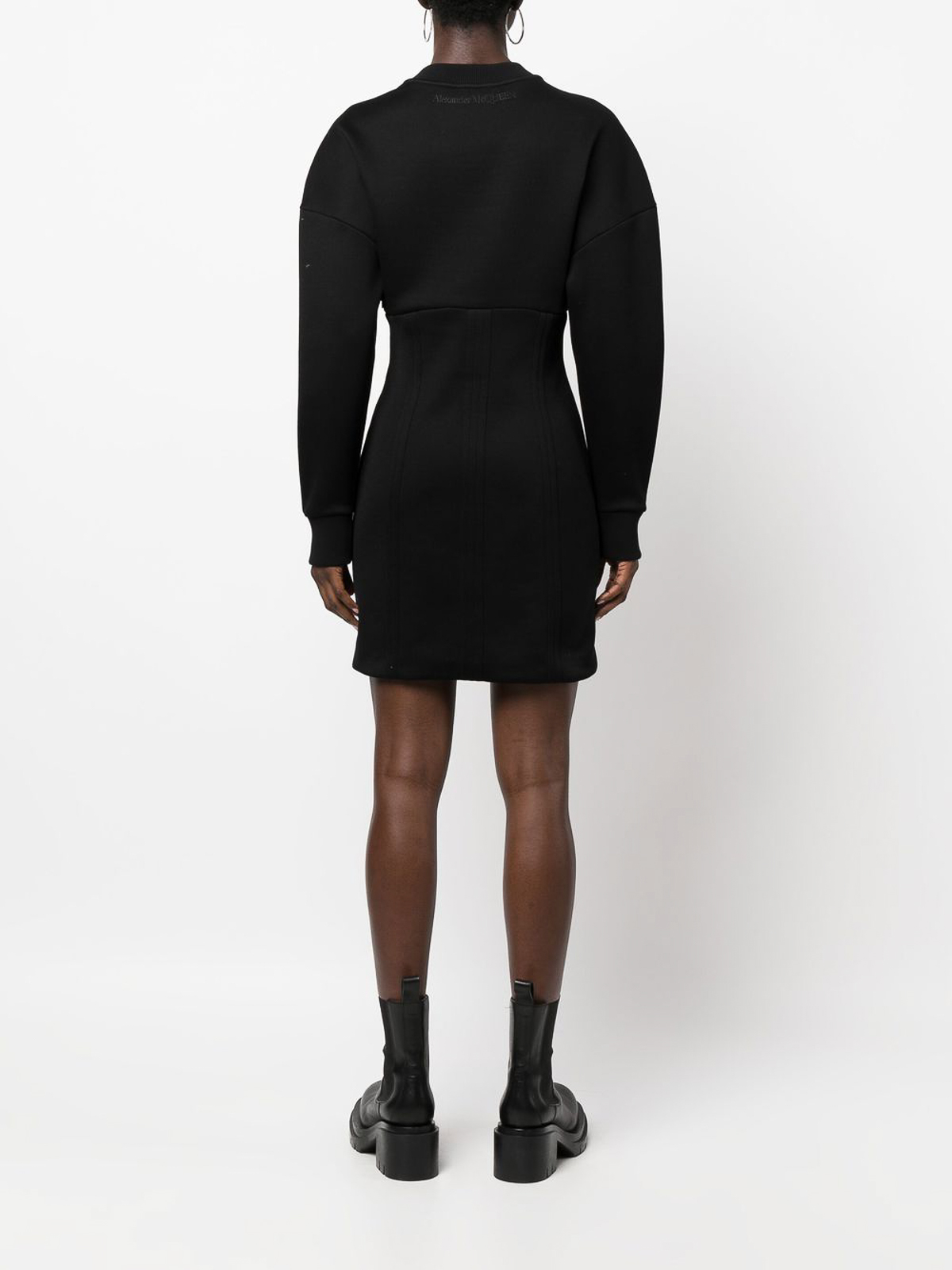 Shop Alexander Mcqueen Zipped Cotton Dress In Negro