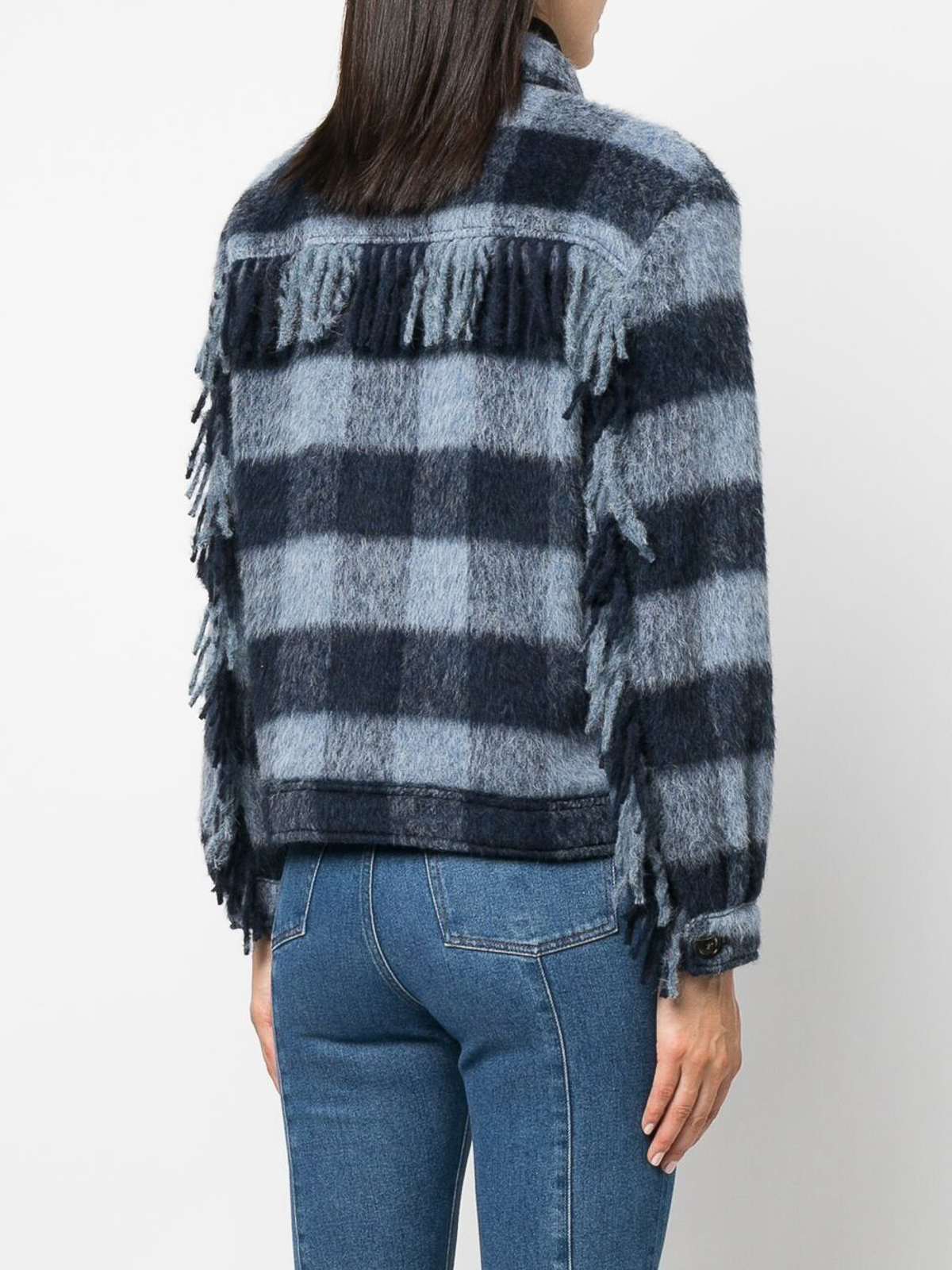 Shop Woolrich Fringed-detail Button-up Jacket In Blue