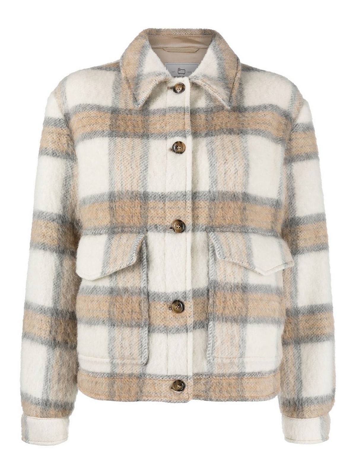 Shop Woolrich Check-pattern Shirt Jacket In Beige