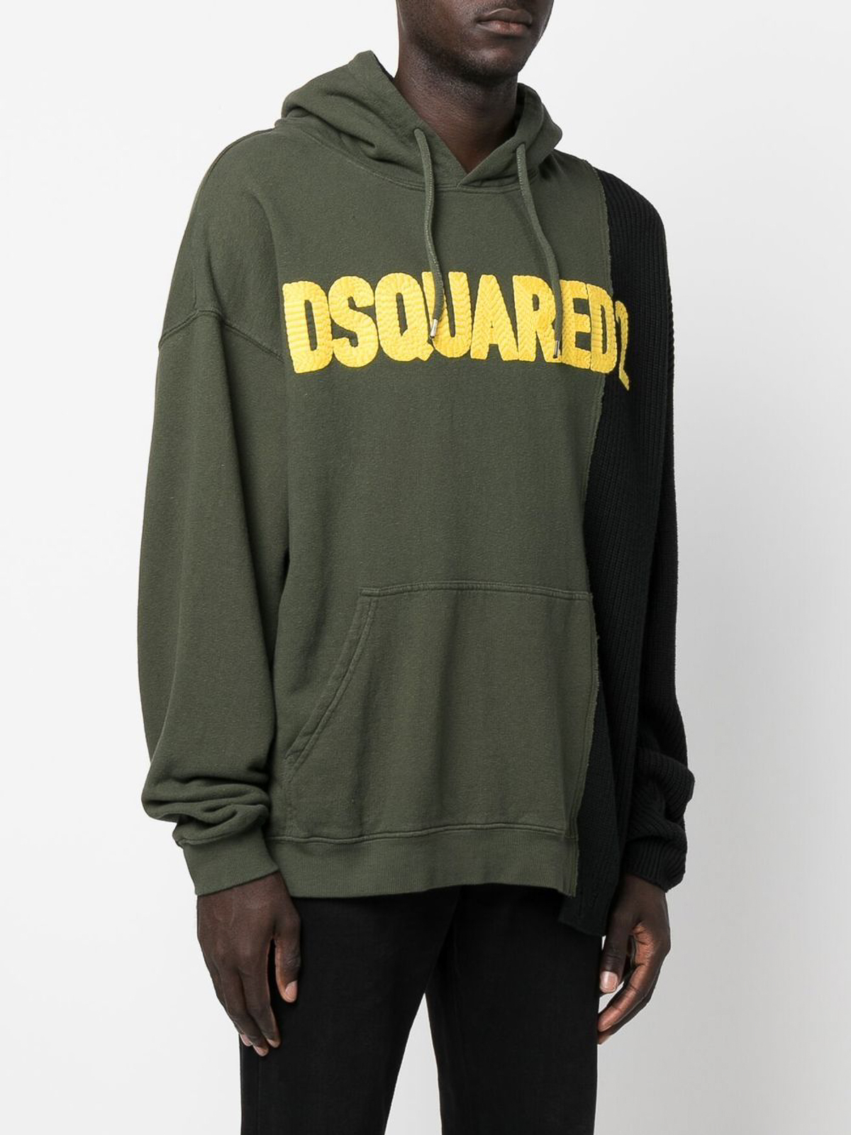 Shop Dsquared2 Logo-patched Patchwork Drawstring Hoodie In Dark Green