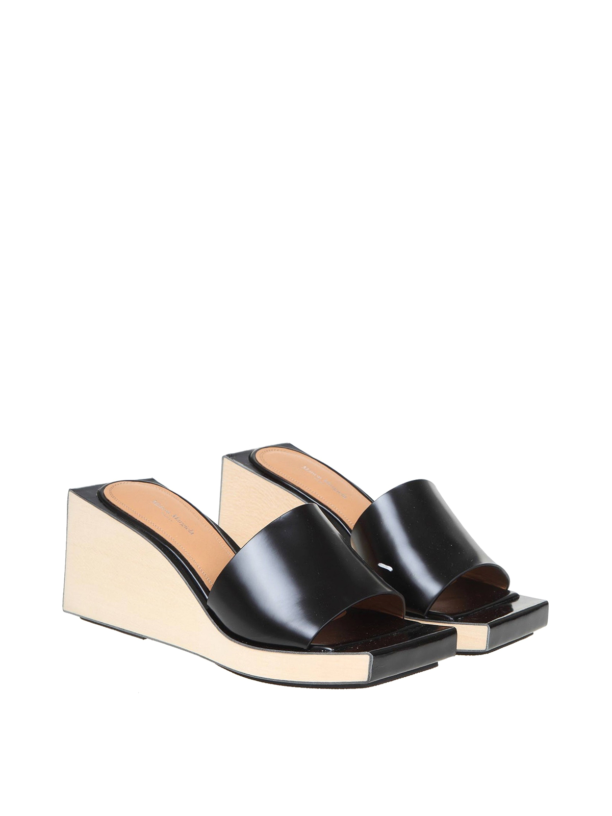 Sandals MM6 Maison Margiela - Mule wedge in black leather