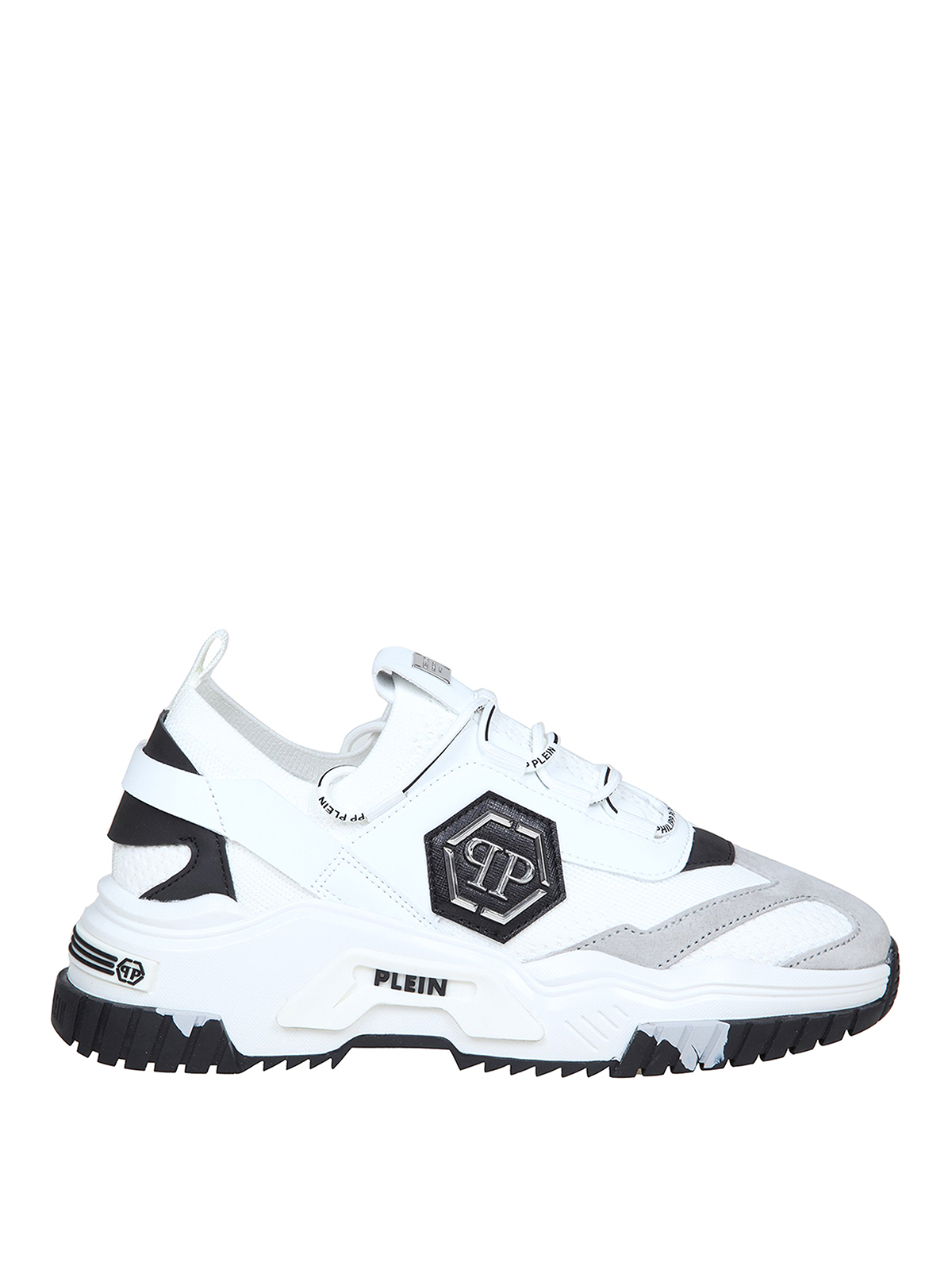 Shop Philipp Plein Predator Sneakers In Fabric And Leather In Blanco