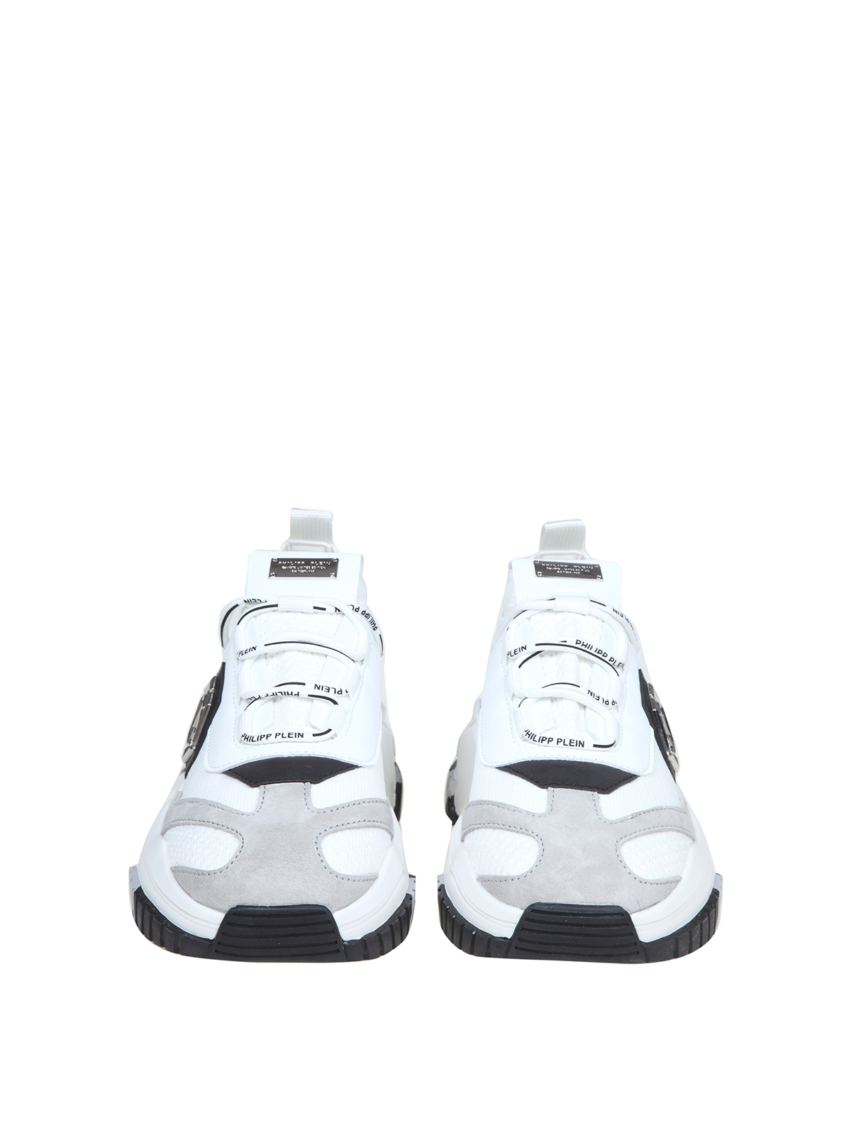 Shop Philipp Plein Predator Sneakers In Fabric And Leather In Blanco