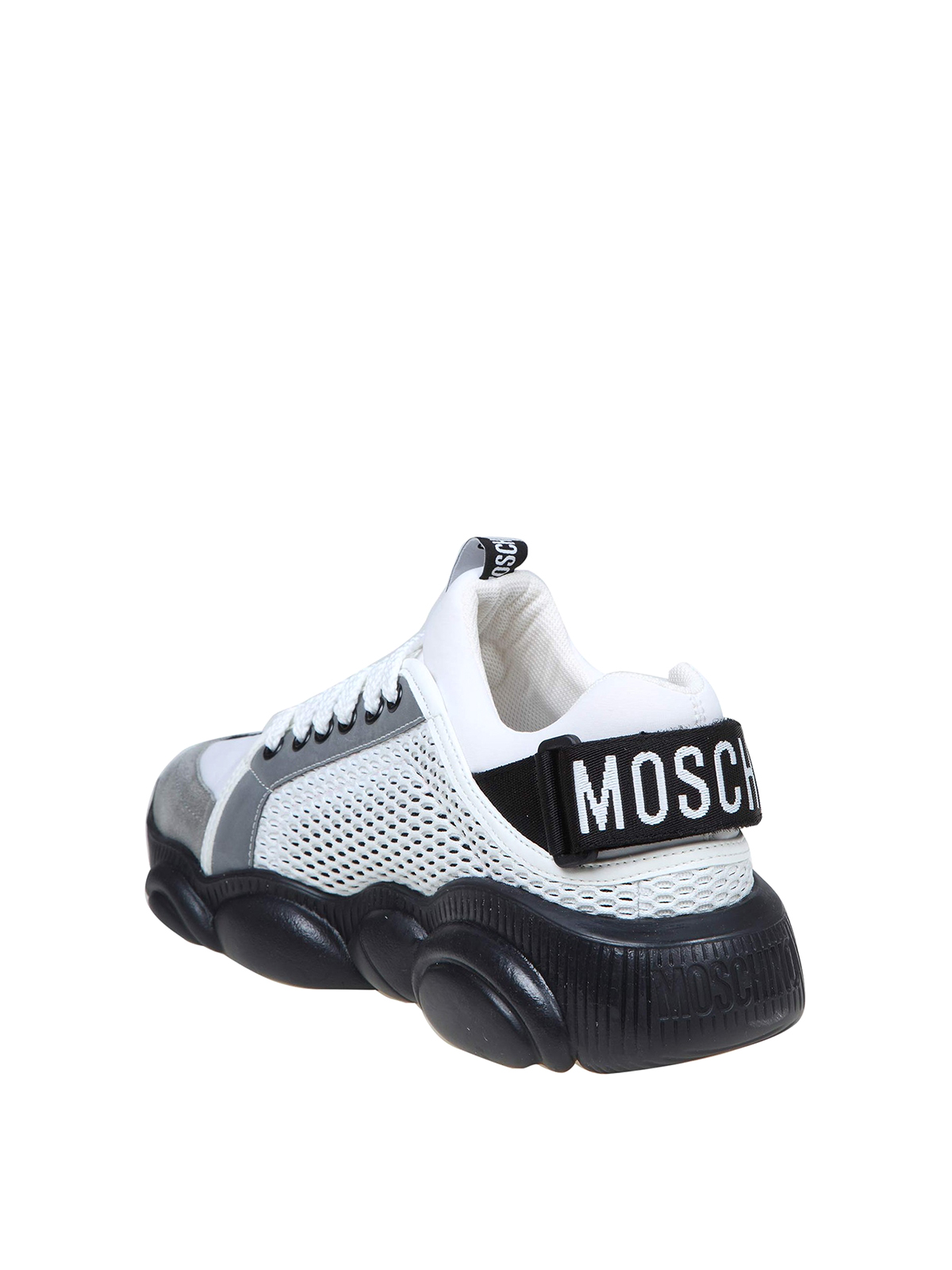 Shop Moschino Bear Sneakers In A Mix Of Materials With Logo In White