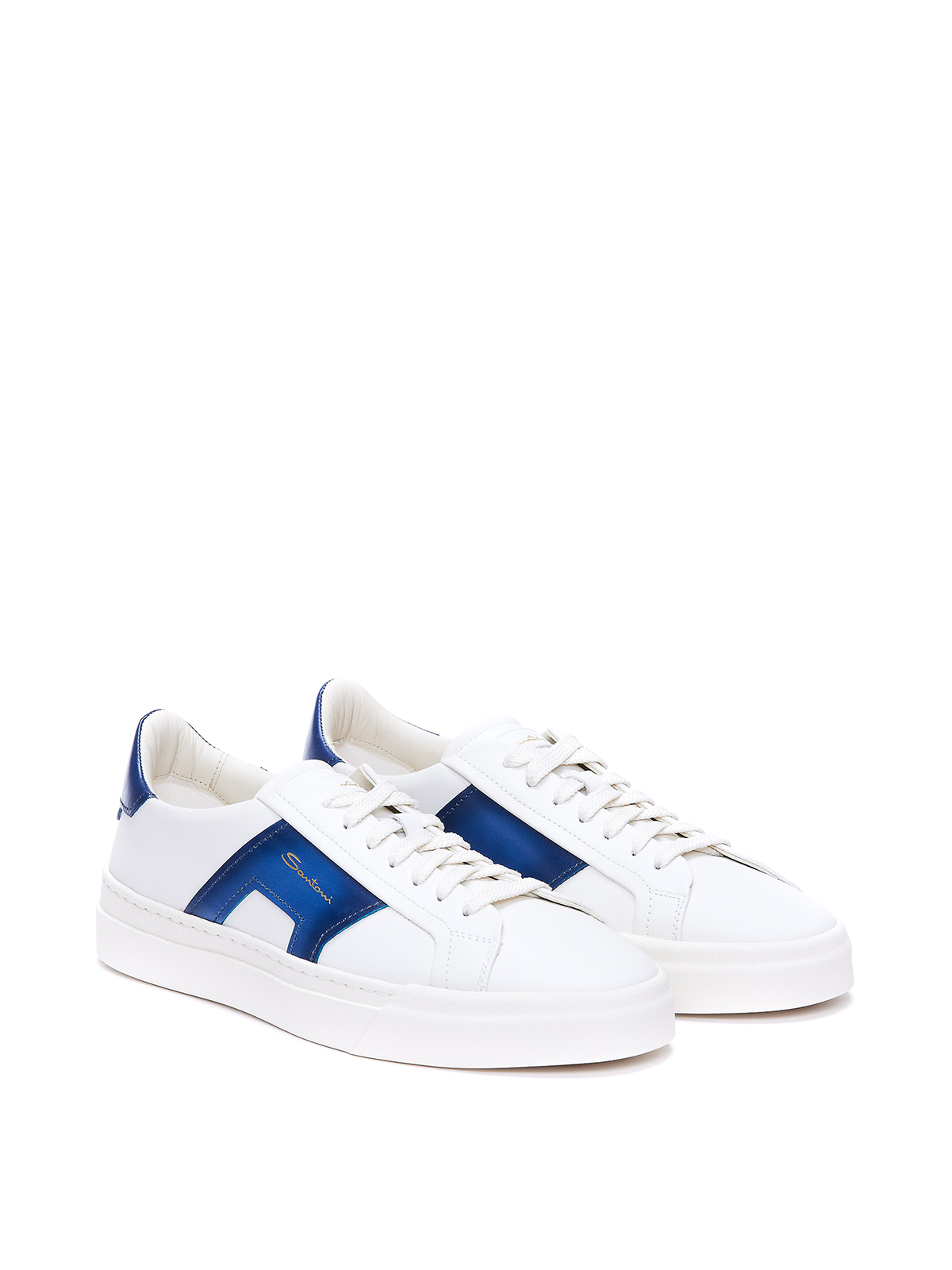 Shop Santoni Leather Sneakers In White